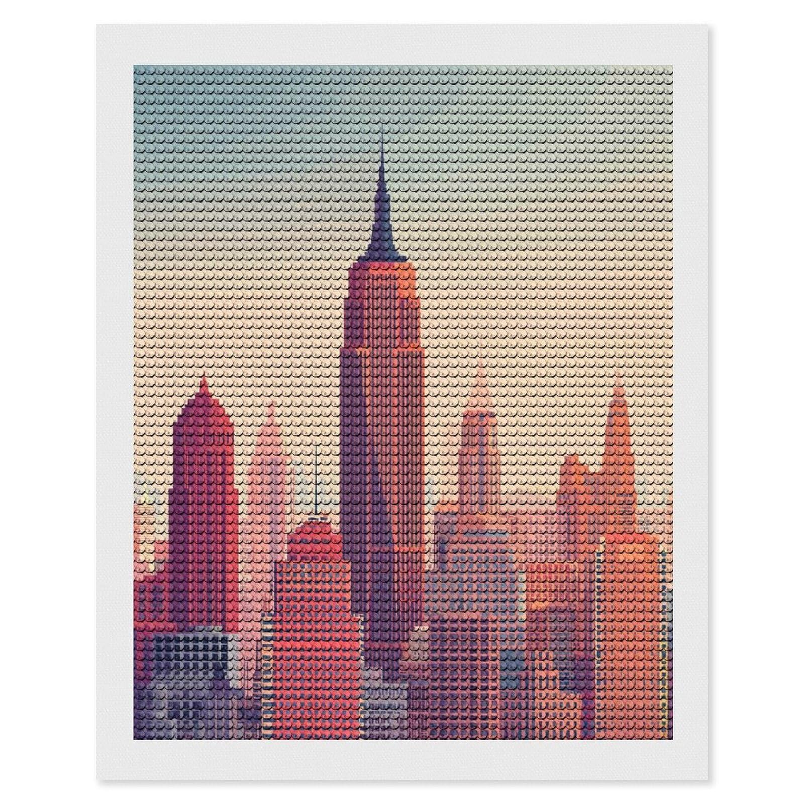 Junmoney New York City Skyline at Sunset(4) Diamond Painting Set 16"x20", Holiday Gift Idea, for Creative Relaxation, Fun Craft Experience, Vintage Style Decor