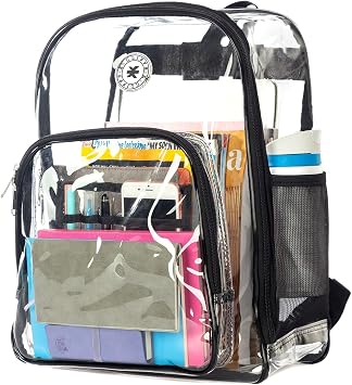 Heavy Duty Clear Backpack Transparent Quality School Bag Large See Through Student Daypack Security Workbag Black