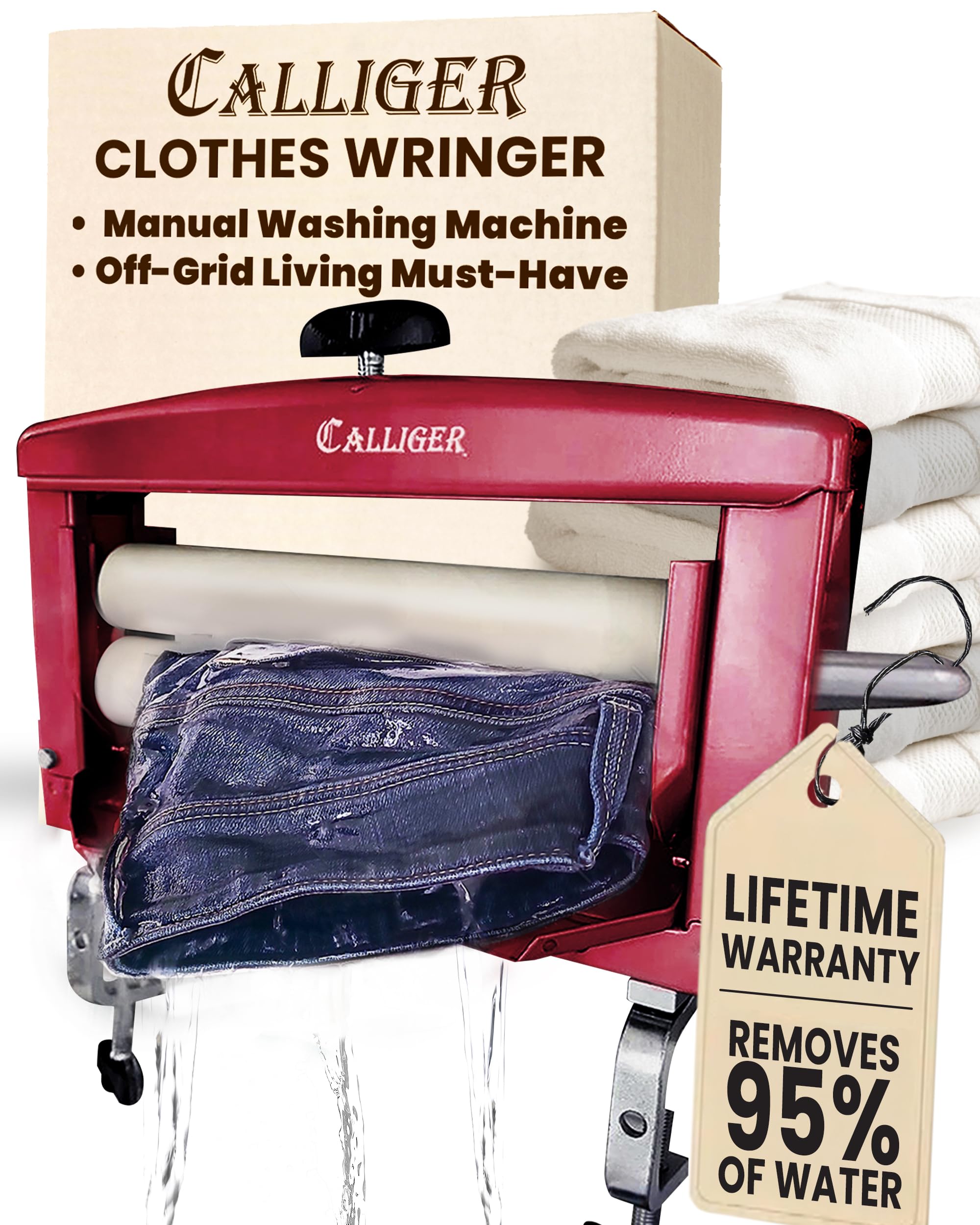 Northwood Calliger Clothes Wringer - Better Moisture Removal Manual Clothes Washer than Portable Washing Machine/Portable Dryer - Heavy Duty Off-Grid Washing Machine Laundry Wringer