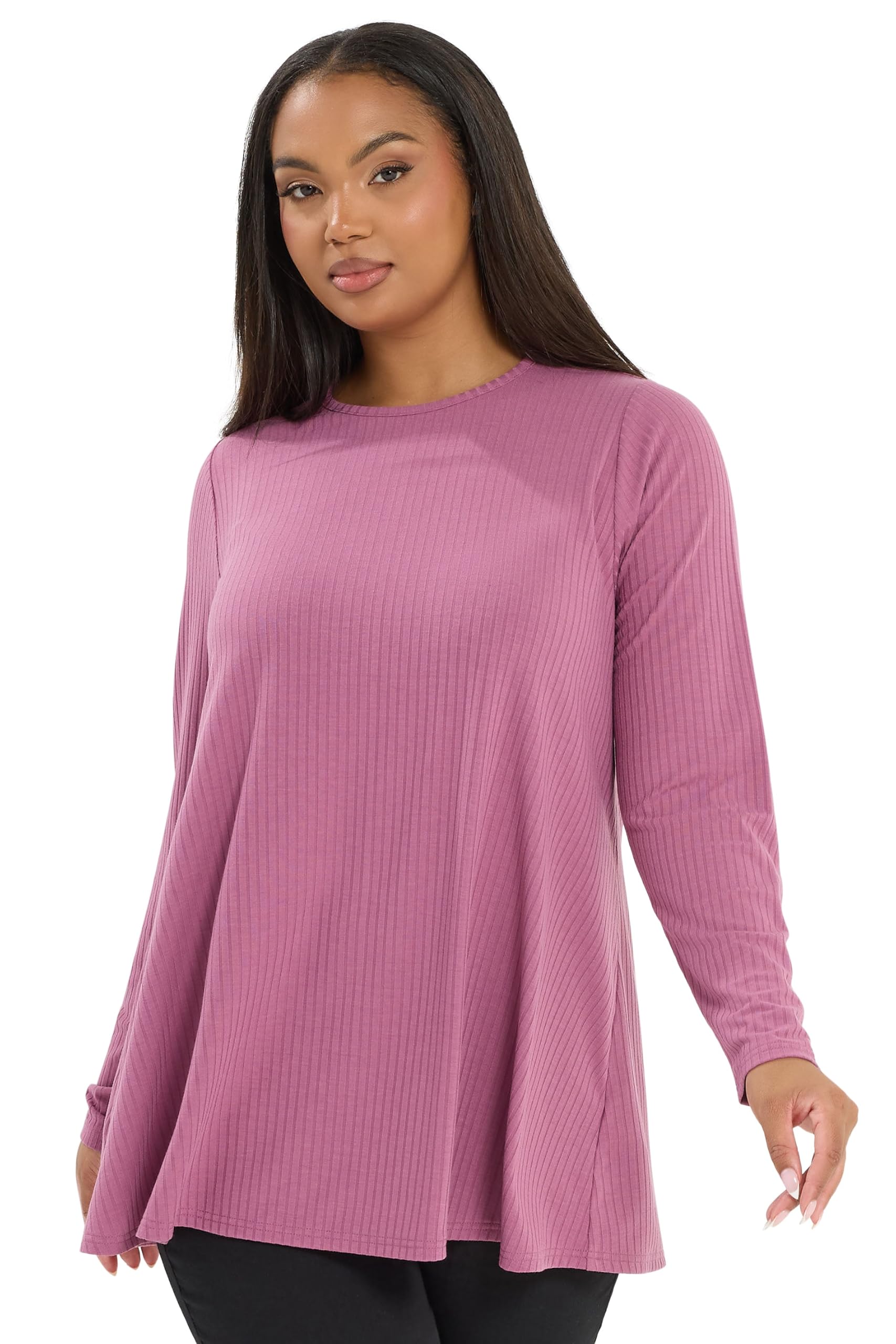 Yours Women's Pink Curve Ribbed Swing T-Shirt - Plus Size Curve