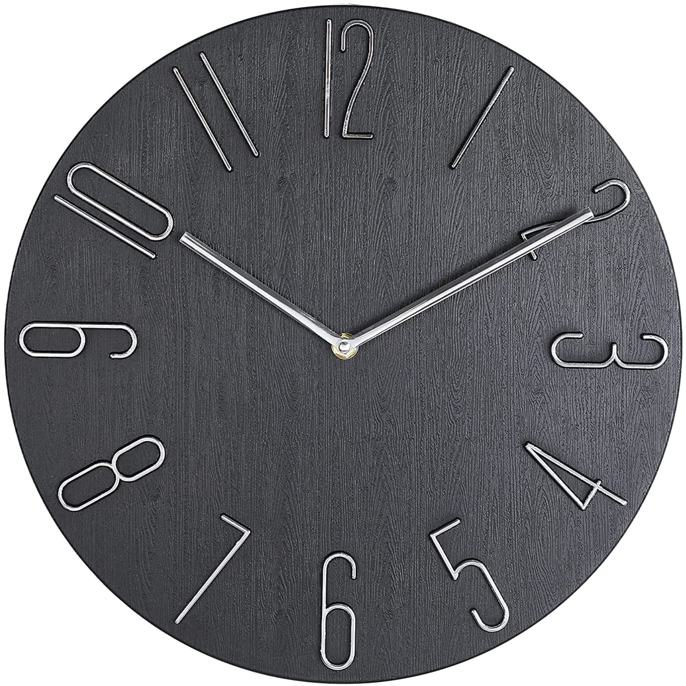 JeeDaar Wall Clock modern minimalist decor. Ultra silent non-ticking accurate movement. Wood imitation. Non digital wall clocks for living room bedroom kitchen or office. 30 cm (Black)