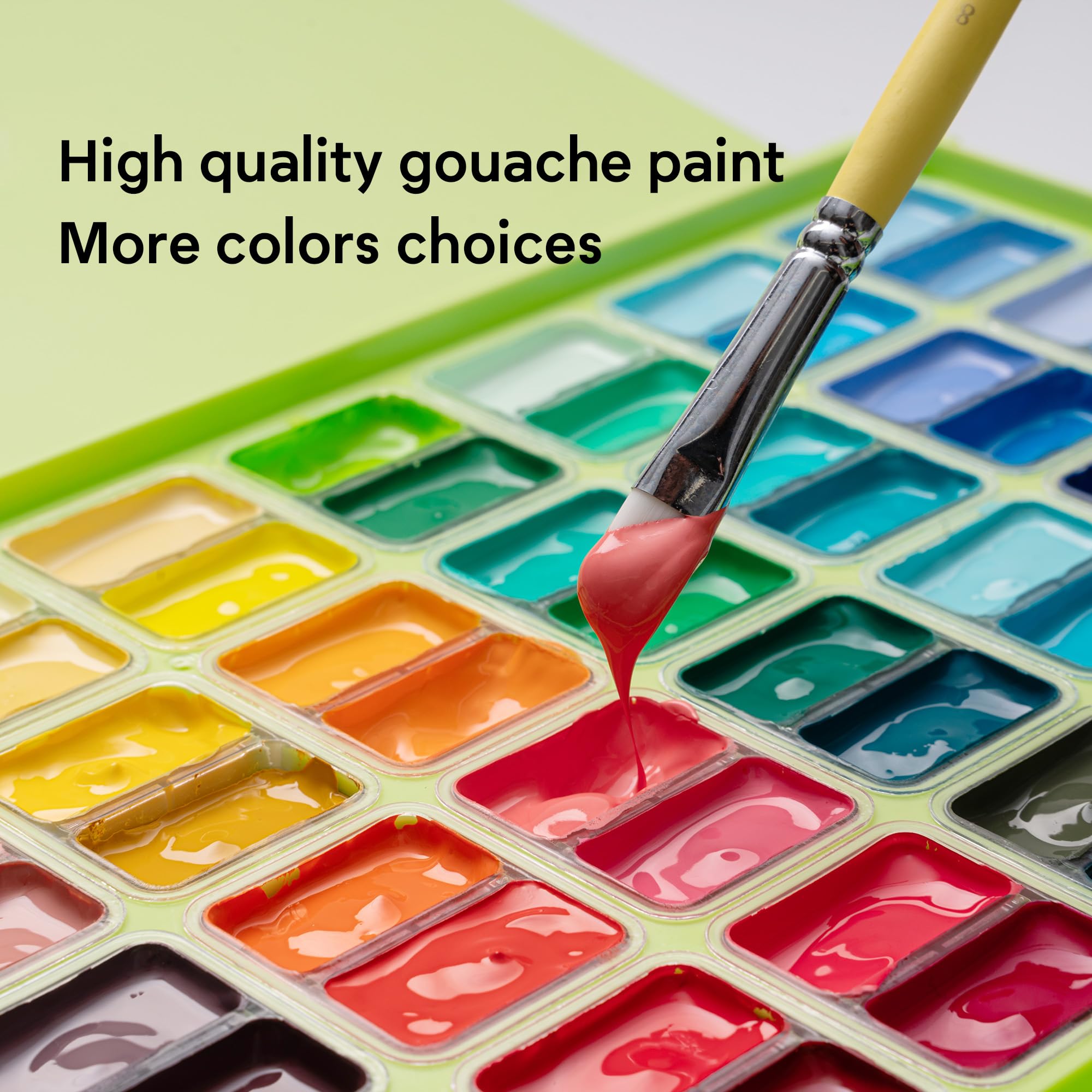HIMI Kit de peinture gouache – 72 couleurs vives avec palette, 3 pinceaux, seau pliable, tampon à gouache, couteau à peinture et sac en feutre. Cadeau pour adultes, débutants et artistes