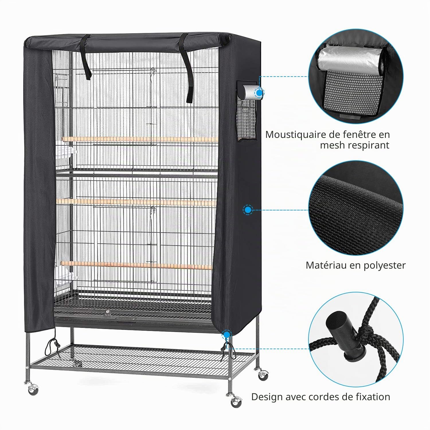 Housse pour Cage et Oiseaux avec Fenêtre en Maille et Poche de Rangement Légère