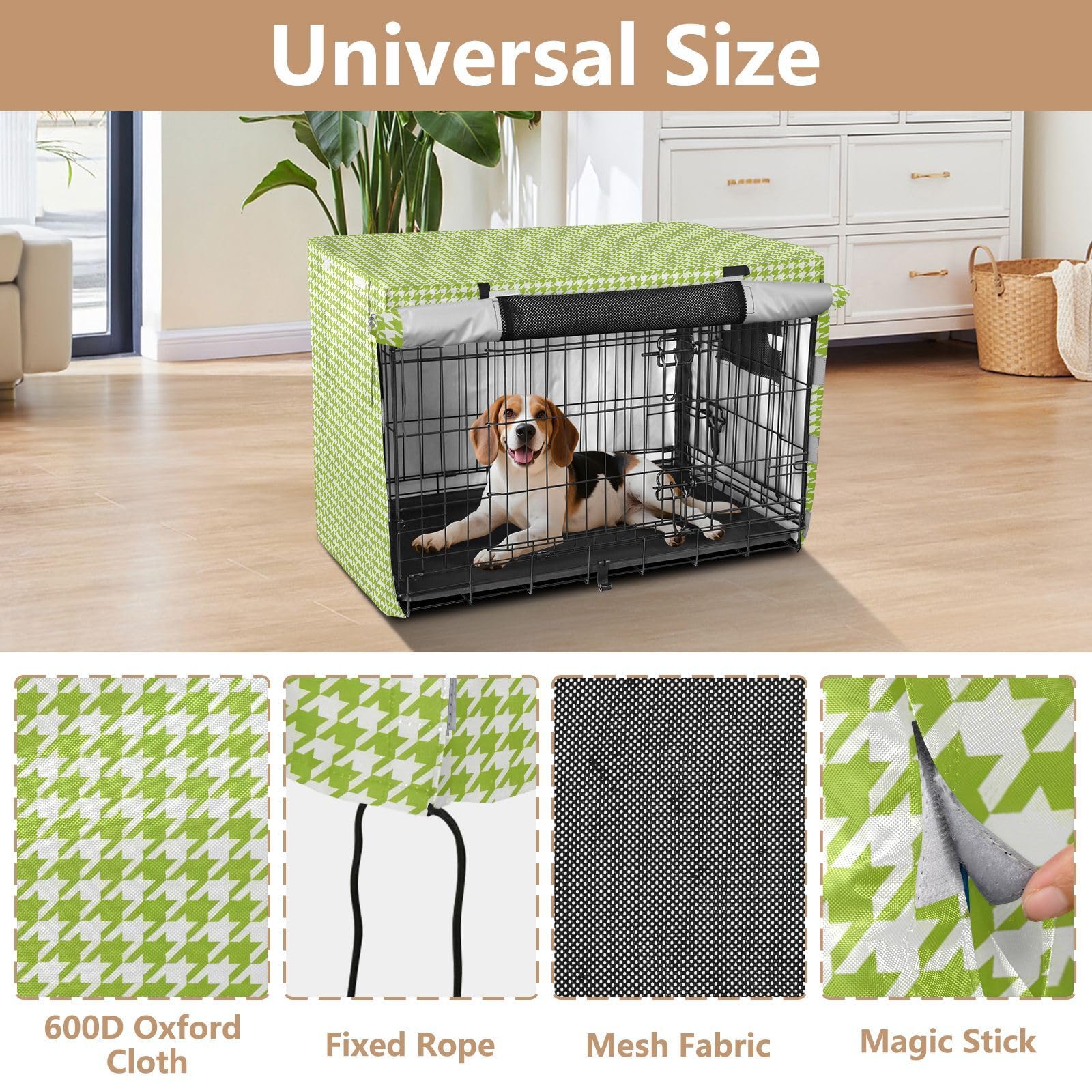 Copertura per gabbie per cani, motivo pied de poule, 91 cm, colore: verde