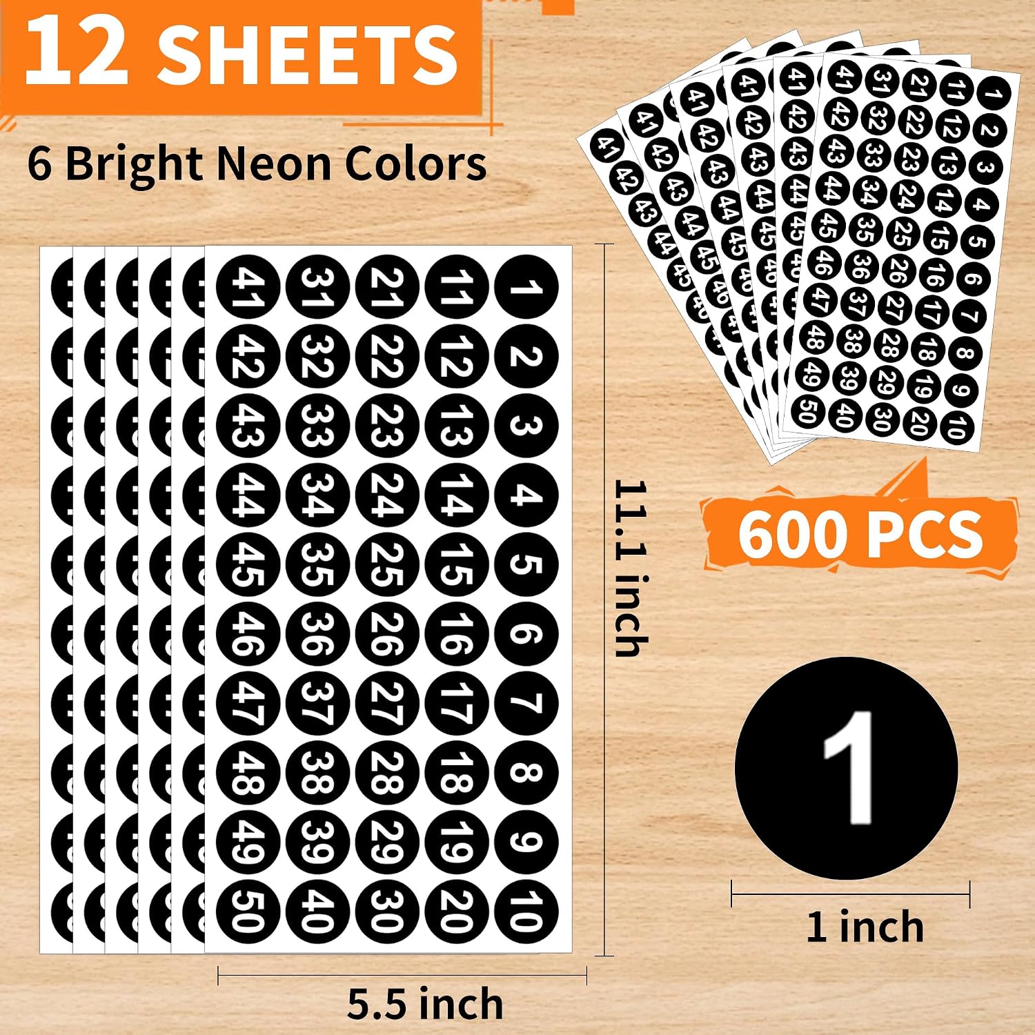600PCS Consecutive Number Stickers 1-50 - 1 Inch Self-Adhesive Vinyl Number Labels, Water & Tear Resistant Removable Black Stickers for Classroom, Office, Storage & Inventory Organization image 2