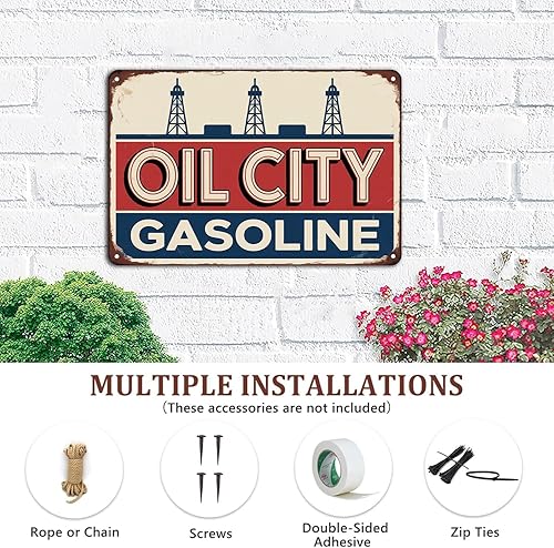Miniatura 6 de Cartel de metal de Oil City Gasoline Retro Gas Station para jardín, patio, bar, porche, garaje, hogar, dormitorio, cocina, regalo, 8 x 12, fácil de