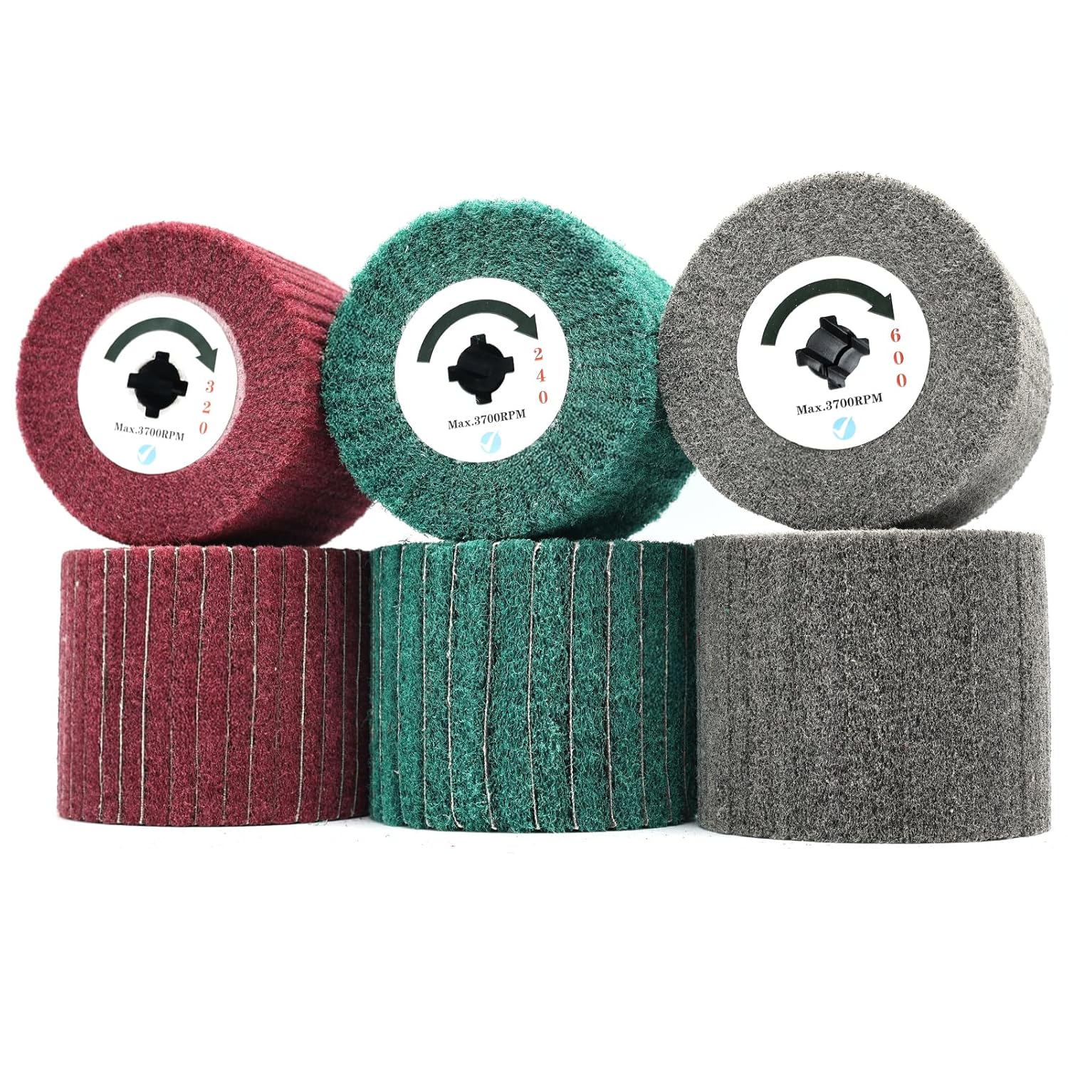 6 Pcs Non-Woven Wire Abrasive Drawing Flap Wheel with Sandpaper for Polishing Burnishing Wheels, Surface Treatment of Metal, Products Grit : 240/240sp/320 /320sp/400/600