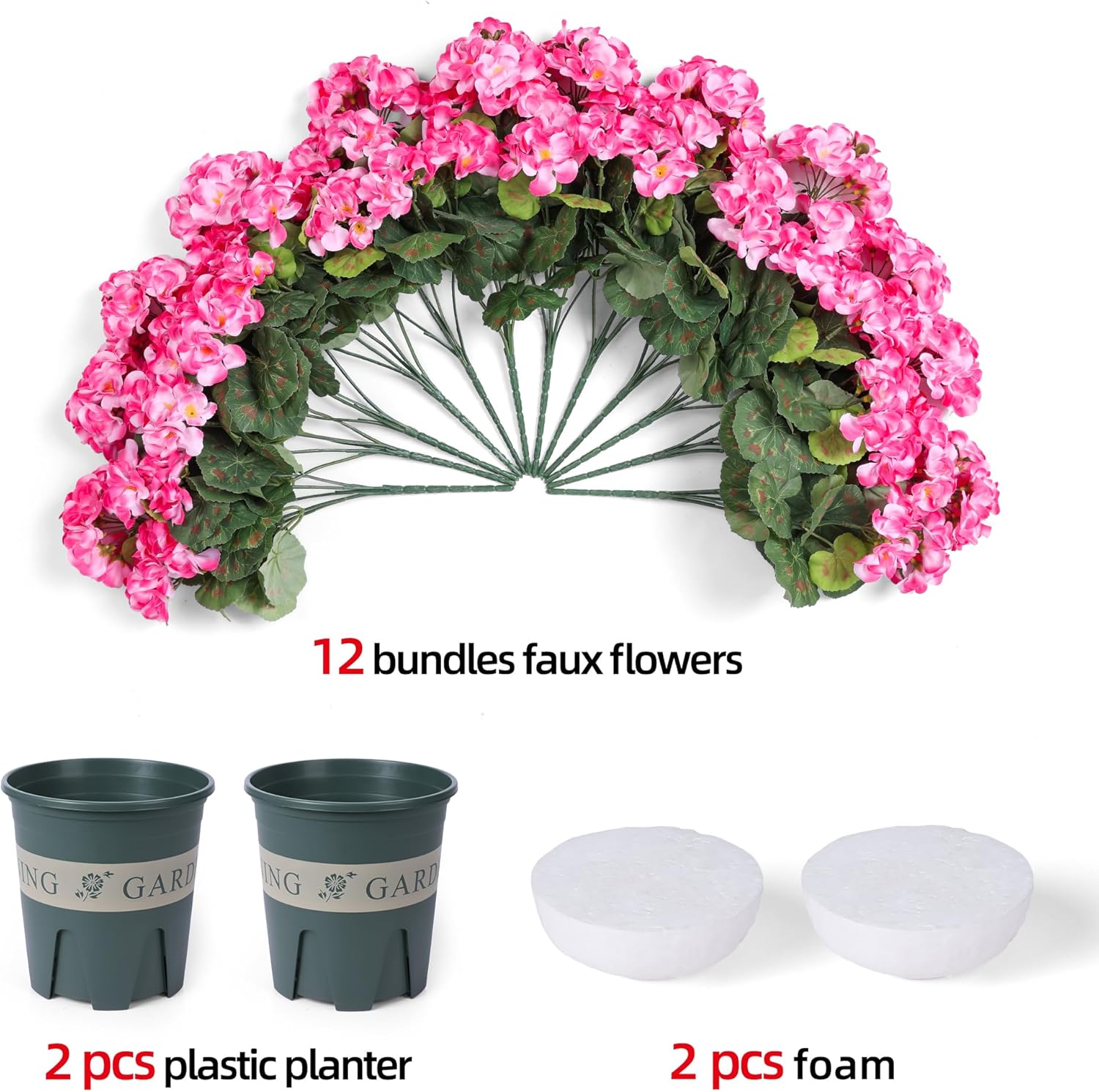 Geraniums Artificial Flowers for Outdoors, 2 Pack Potted Plants Pink Faux Geraniums Bush Artificial Topiaries Realistic UV Resistant Fake Flowers Plants for Planters Outside Gardens Front Door Indoor - Image 5