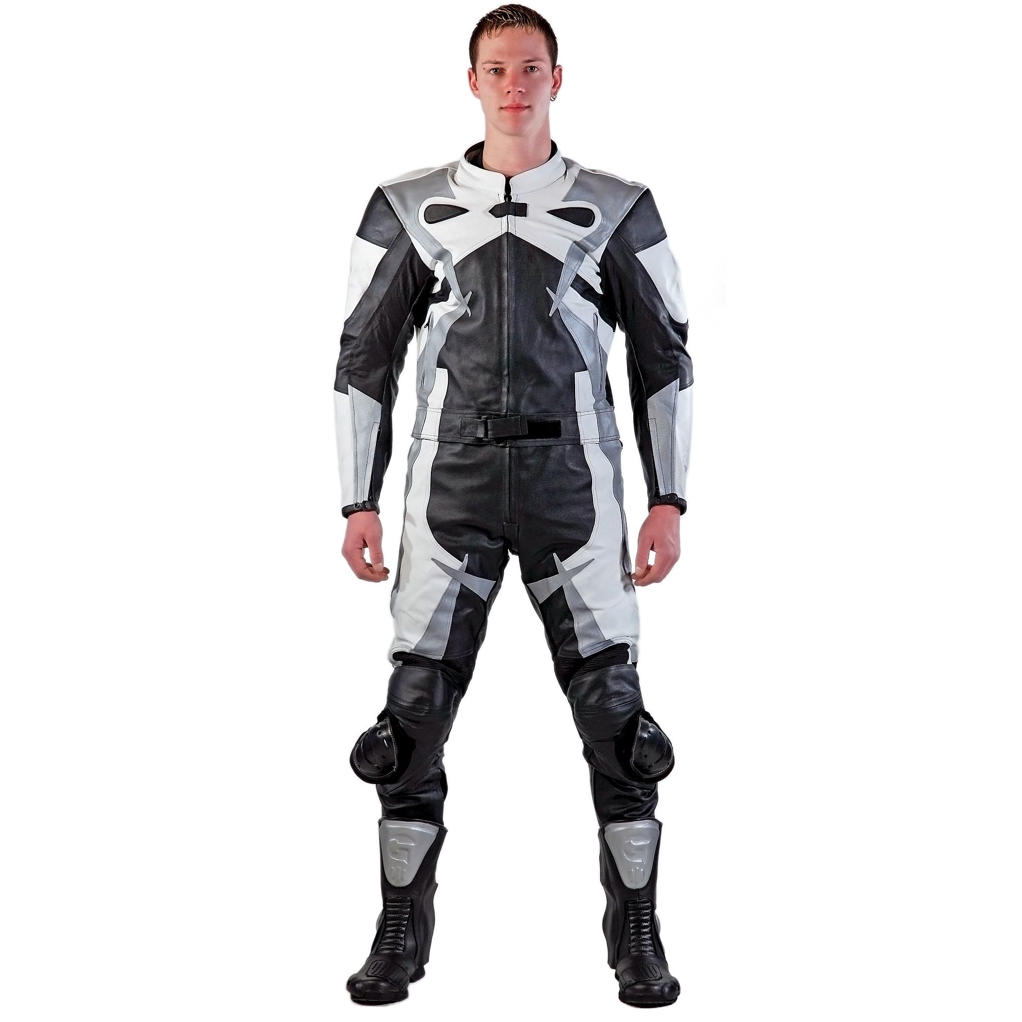 Edelnice Trachtenmode Lemoko Leder Motorradkombi Zweiteiler schwarz weiß silber Gr S-5XL