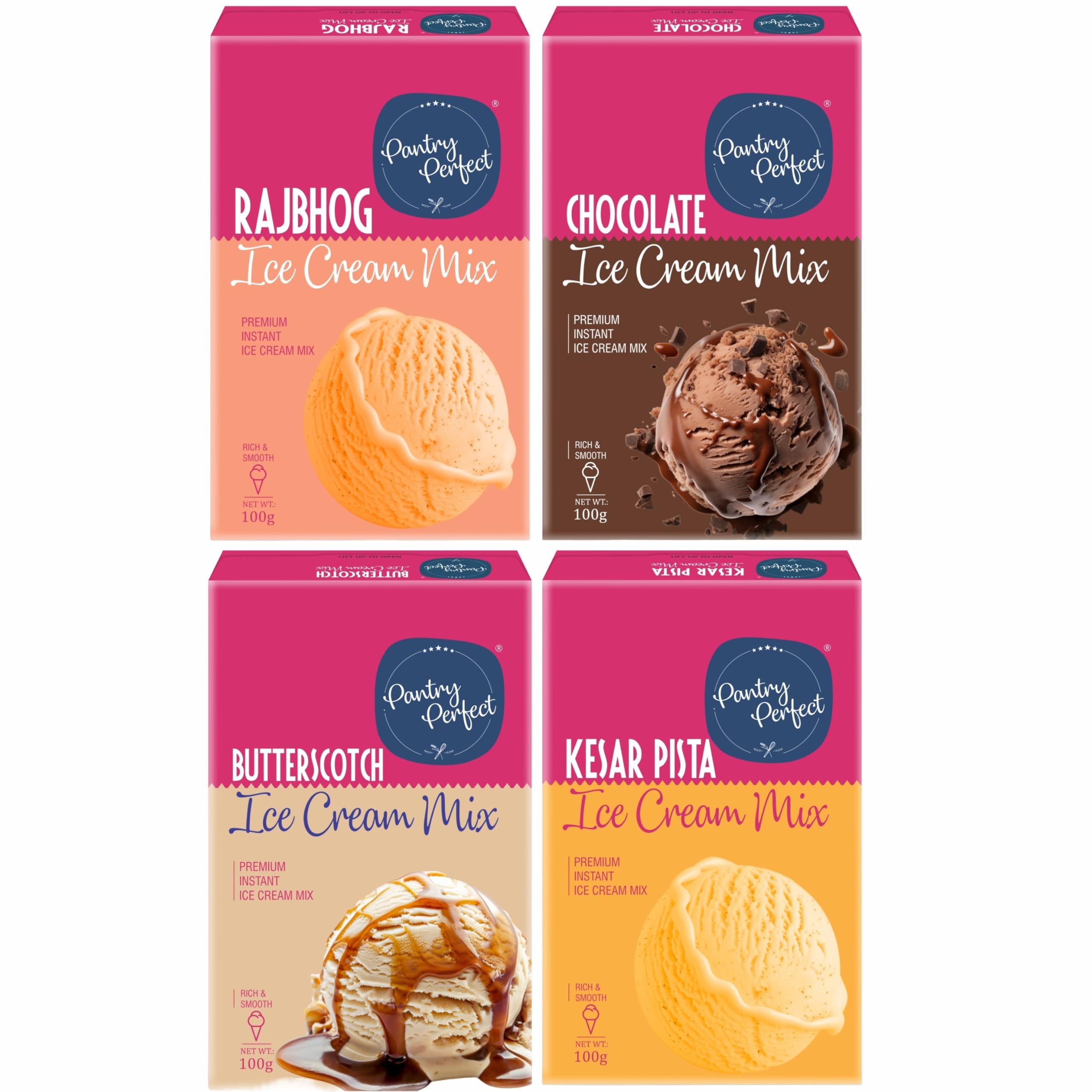 Pantry Perfect Rajbhog, Chocolate, Butterscotch & Kesar Pista Ice Cream Mix - Pack of 4 (Each 100g) I Quick, Easy and Delicious Summer Treat Ready Mix, No Preservatives, No Hassle I Rich & Smooth I Easy to Prepare-image-46