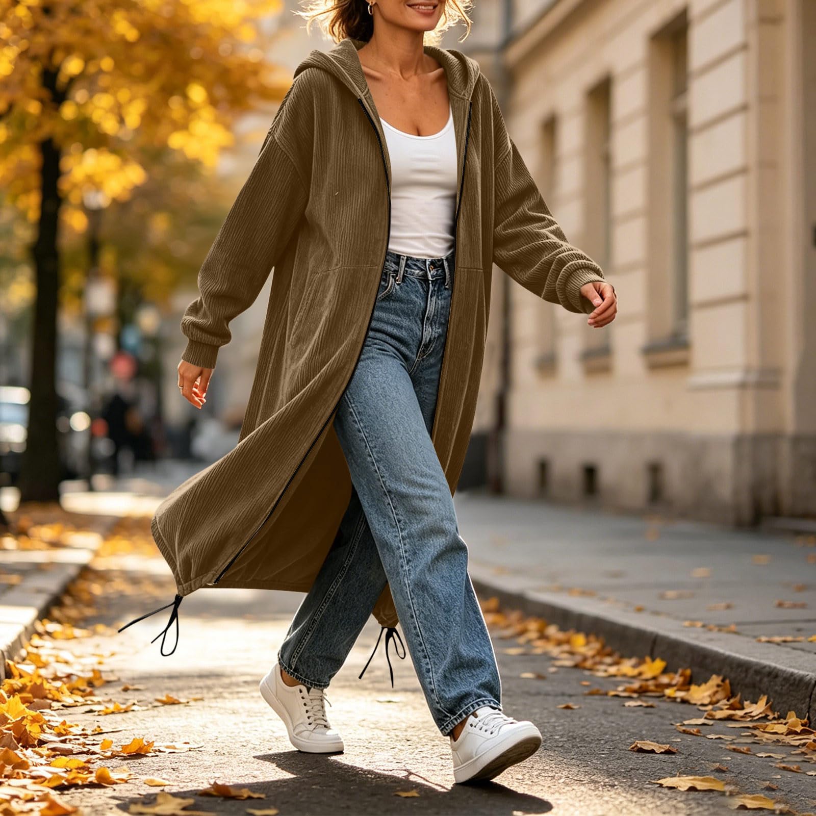 Générique Sweat Long avec Capuche Zippé Femme Élégant avec Poche Sweats Velours Casual Mode Pullover Classique Soft Manches Longues Respirante Streetwear Casual Confort Outdoor Sweat-Shirt