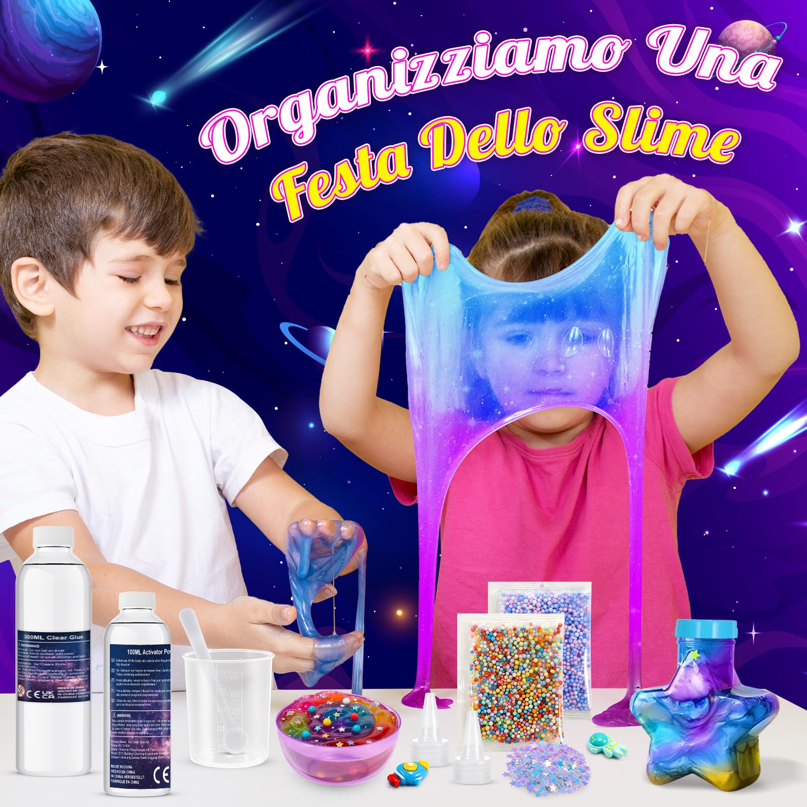 iKidiki Slime per Bambini, Giochi Bambina 6 7 8 9 10 11 12 Anni Femmina Galaxy Slime Fluffy Regalo Bimba 6-12 Anni Femmina Slime Kit Lavoretti Creativi per Bambini Giocattoli Bambina Bambino 6-12 Anni