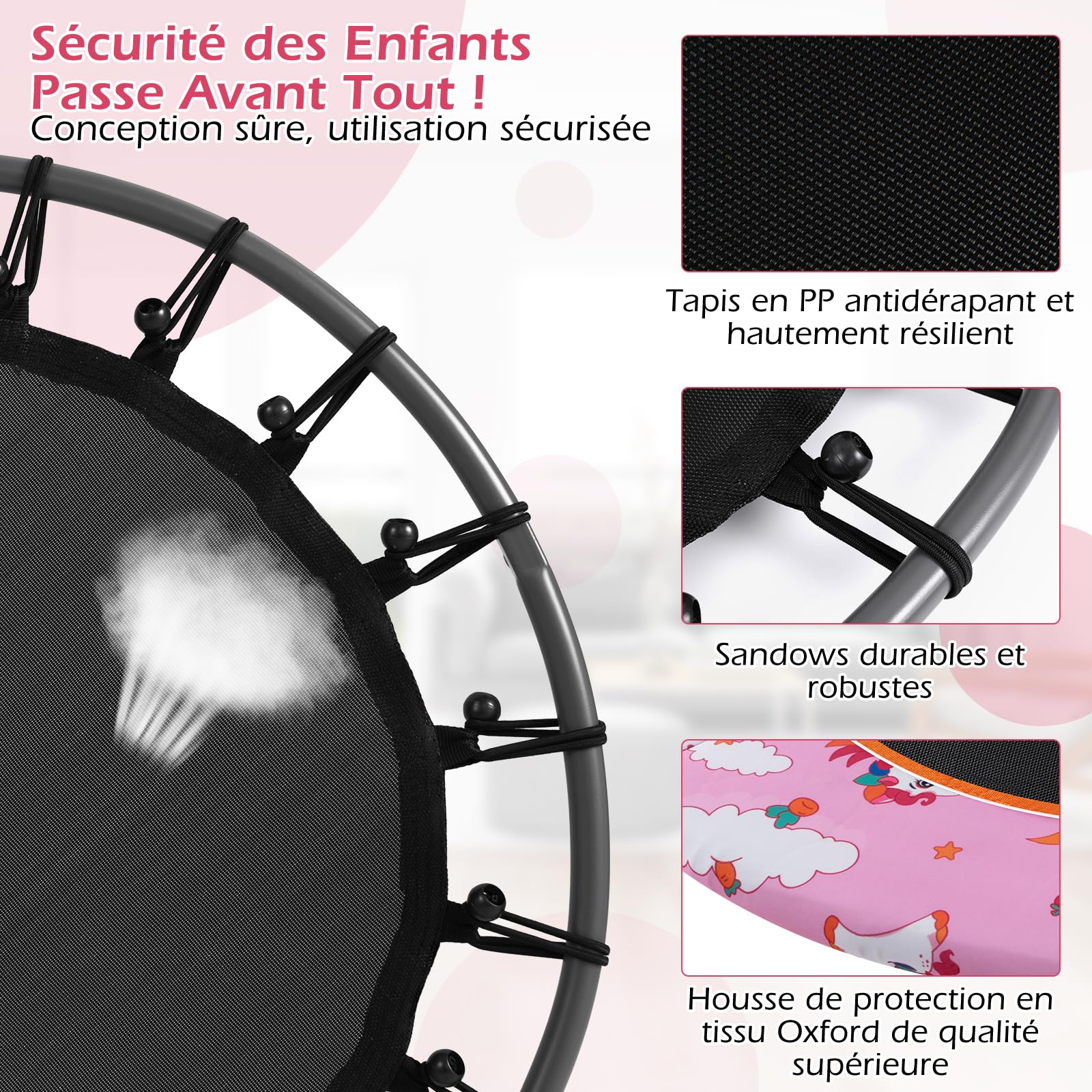 Trampoline Enfant Pliable – 90x90 Cm – 20 LED, Sans Ressorts – Pour 3-6 Ans, Capacité 25 Kg – Intérieur/extérieur