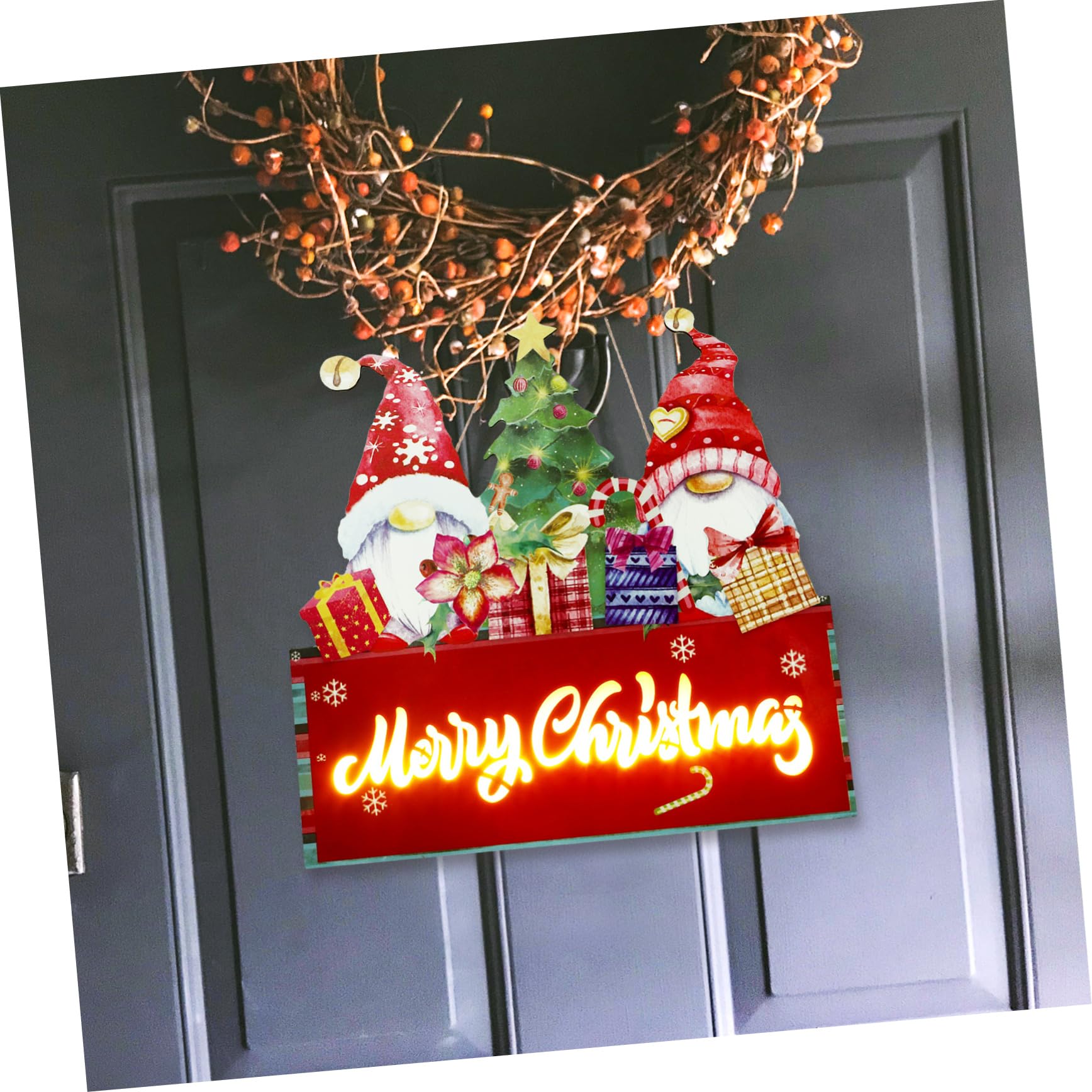 Adorno Navideño de Madera Colgante para Puerta de Entrada con Luces Festivas