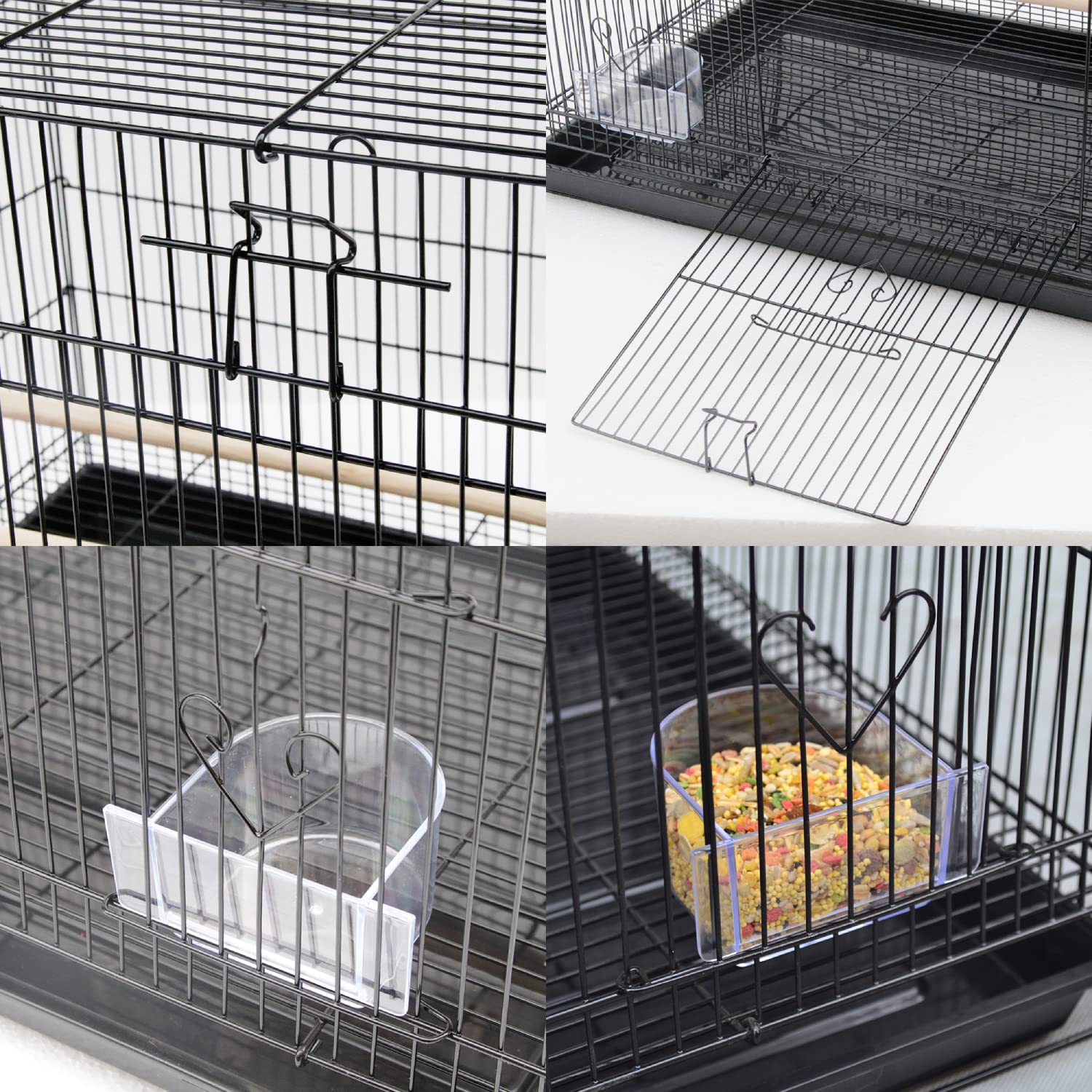 SHISHI Geräumiger Vogelkäfig, für drinnen oder draußen, tragbar, für Wellensittiche, Nymphensittiche, Kanarienvögel, Vogelkäfig mit Sitzstangen und Futterstellen (75,5 x 45 x 45 cm, schwarz)