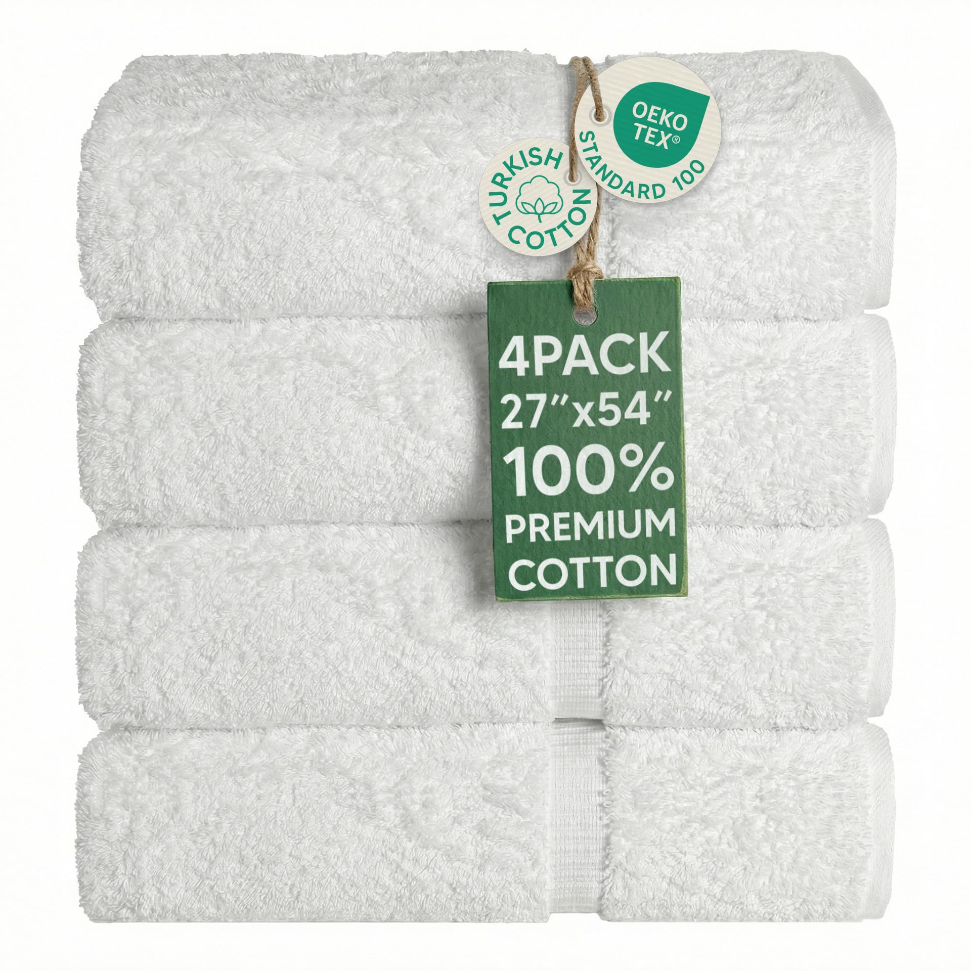 Chakir Turkish Linens | Hotel & Spa Quality 100% Cotton Premium Turkish Towels | Soft & Absorbent (4-Piece Bath Towels, White)