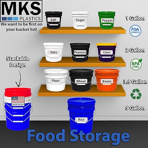 Miniatura 9 de Cubo y tapa de 5 galones, cubo duradero de 90 mil, fabricado en los Estados Unidos, grado alimenticio, no contiene plástico BPA, reciclable (1, rojo)