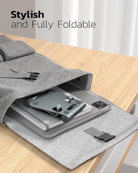 Nulaxy Dual Folding Cell Phone Stand, Fully Adjustable Foldable Desktop Phone Holder Cradle Dock Compatible with iPhone 17 16 15 14 13 12 11 Pro Max Xs Xr X 8, Nintendo Switch, All Phones - Gray - 5