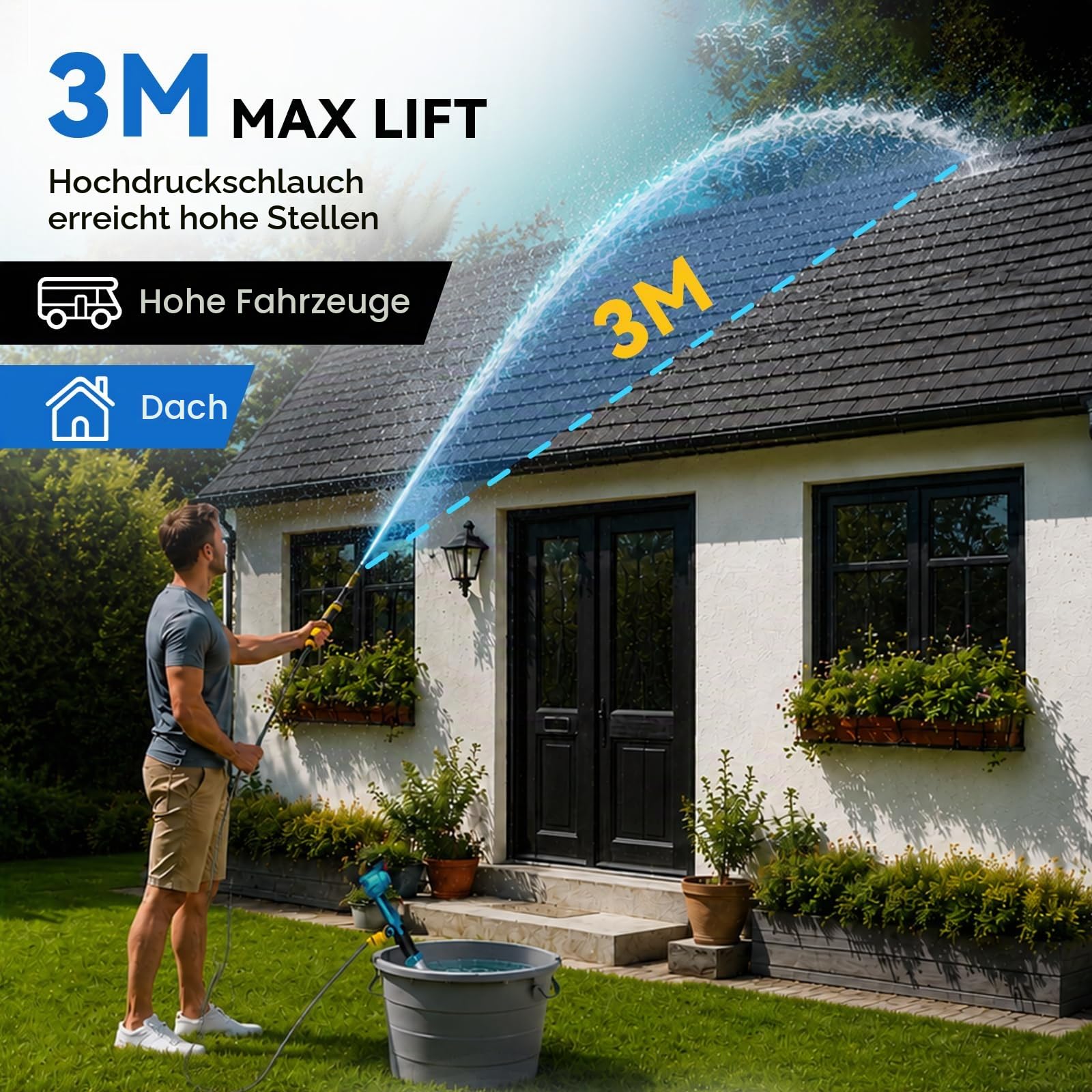 Kabellose Regenfasspumpe für 18V Makita Akku, 1800 L/h, 3m Förderhöhe