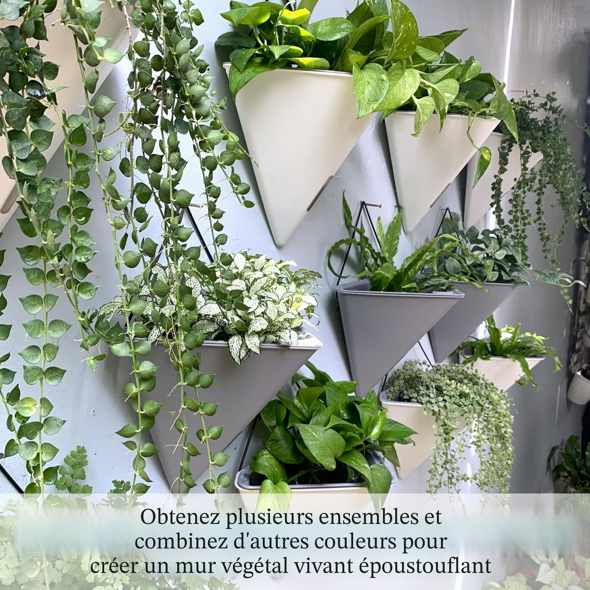 LaLaGreen Lot de 4 pots de fleurs muraux pour plantes d'intérieur – Grand vase à fleurs à arrosage automatique avec support en métal – Support mural moderne et élégant pour plantes grasses – 30,5 cm