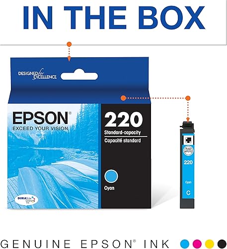 Miniatura 2 de Epson T220 DURABrite Ultra - Cartucho de tinta de capacidad estándar cian (T220220-S) para impresoras seleccionadas de expresión y fuerza laboral