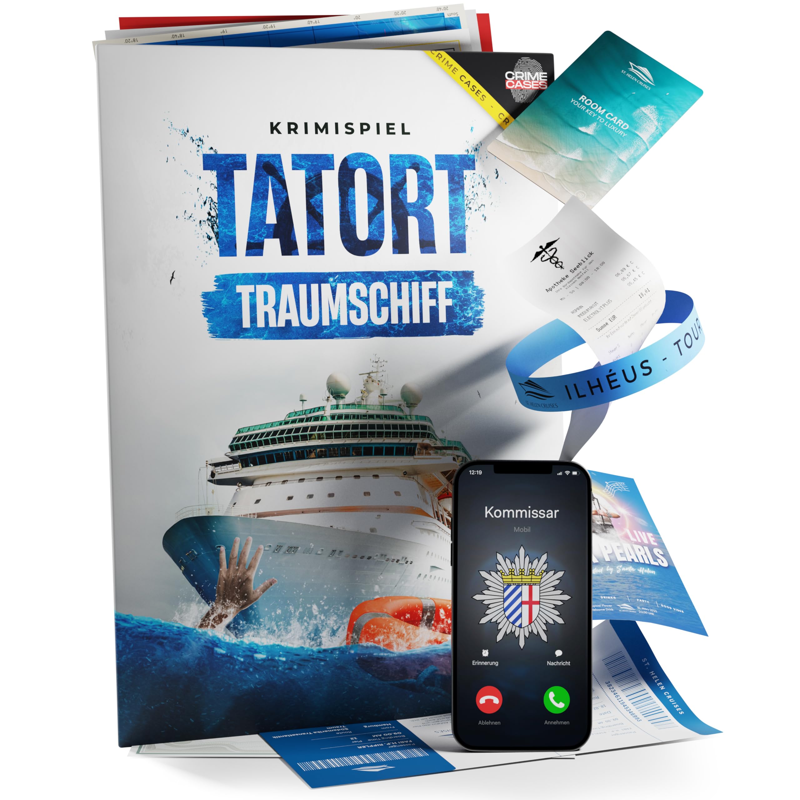 CRIMECASES Krimispiel für Erwachsene: Tatort Traumschiff I Mordfall lösen Spiel für 1-6 Personen ab 14 Jahren I Detektiv Spiel für Zuhause | Cold Case Rätselspiel I Krimi Escape Games