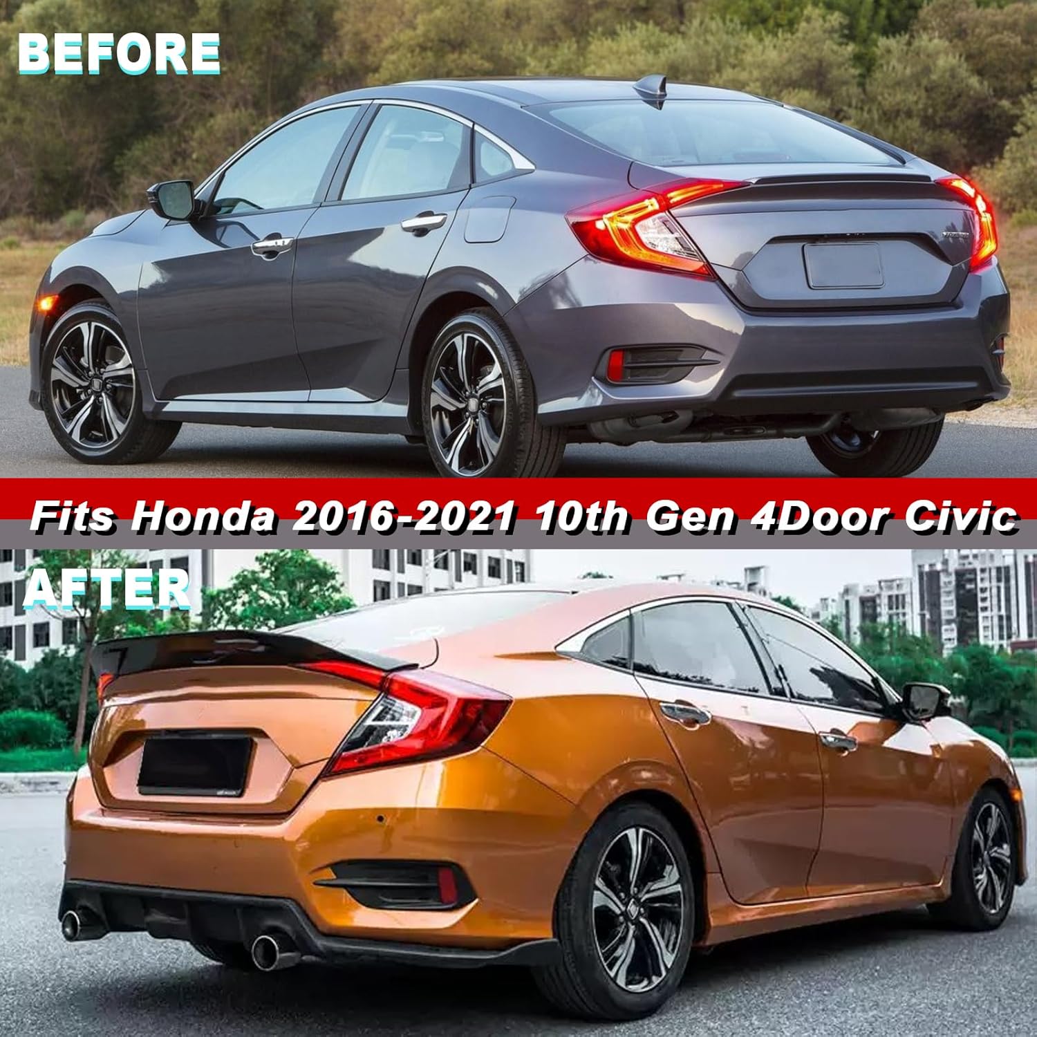 Rear Trunk Spoiler Wing Compatible with 2016-2021 Civic 10th Gen 4Door Sedan - JDM Duckbill Highkick Styling Exterior Tail Fin Lip, ABS Material Civic Accessories Rear Spoiler