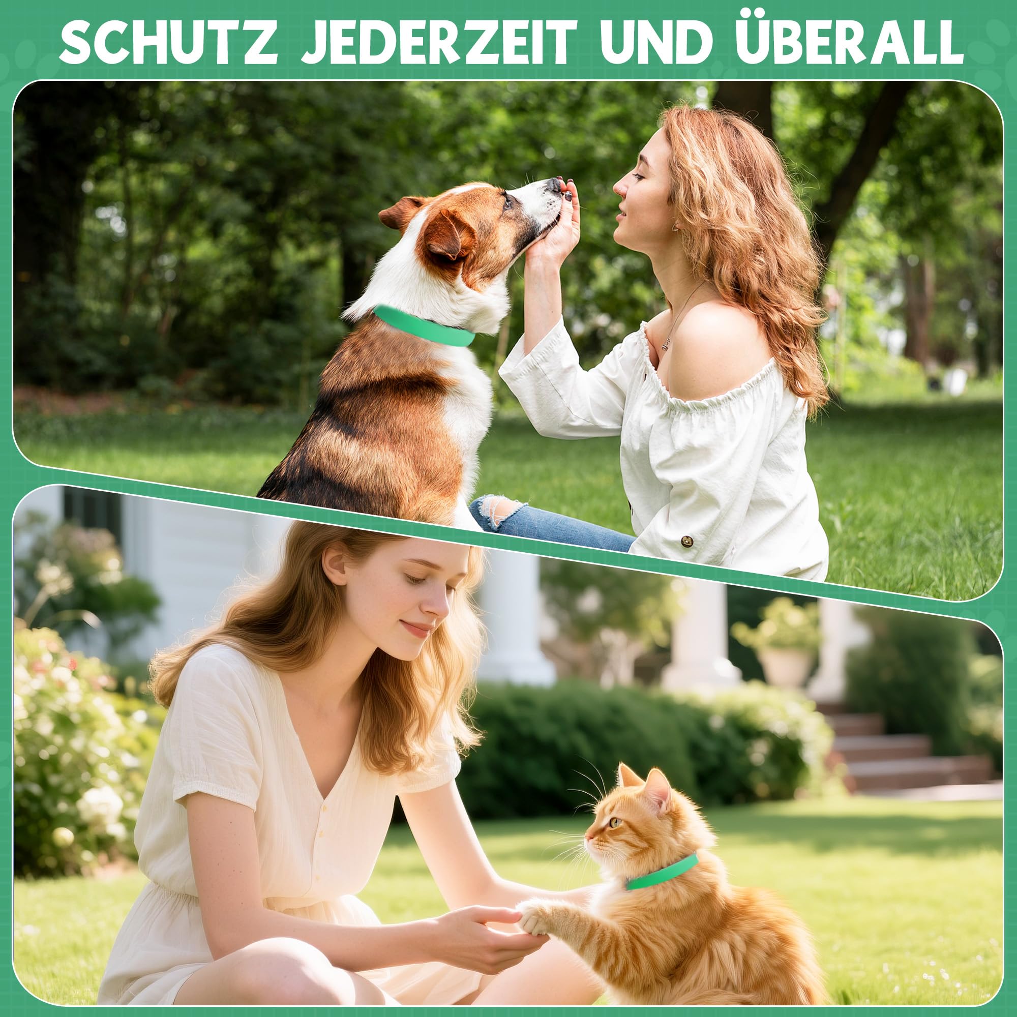 2 Pcs Floh Zeckenhalsband für Katzen & Hunde | Bis zu 16 Monate Langzeitschutz | Natürlicher Floh- und Zeckenschutz | Wasserdichter Verstellbares (Grün, Universal)