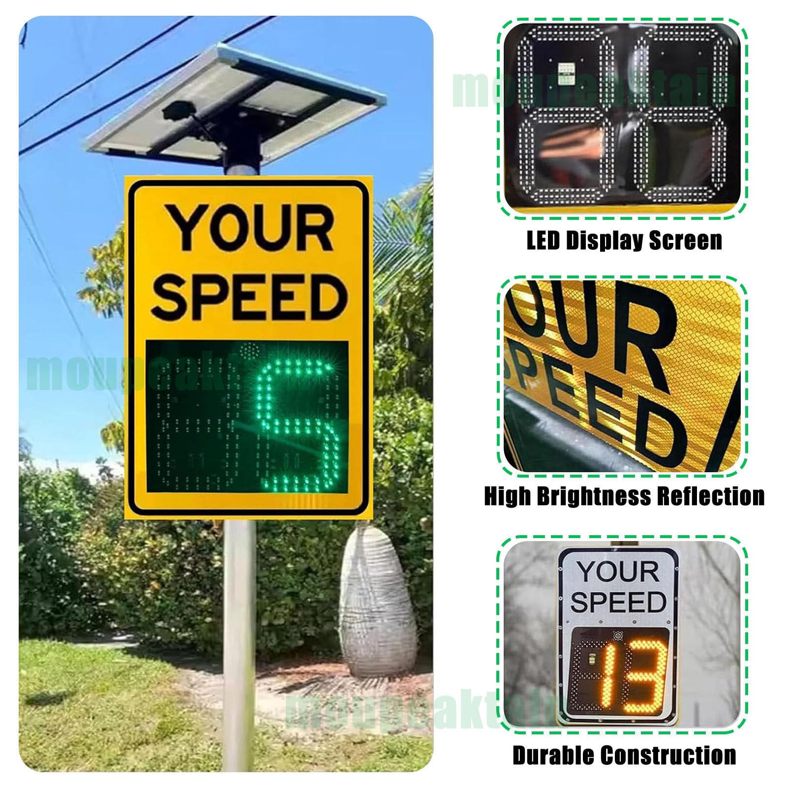 Radar De Velocidad - Pantalla Roja Y Verde De 0-99, Sseñal De Límite De Velocidad Solar, Señales LED De Límite De Velocidad, Alcance De Detección De 200M, Aplicable a 3-4 Carriles Yellow-60×90cm