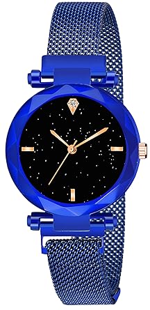 Acnos Hours 3,6,9 Represents Line and 12 Represent Diamond Blue 21st Century Magnet Analog Watch for Girls and Women(MGNT-Blue)