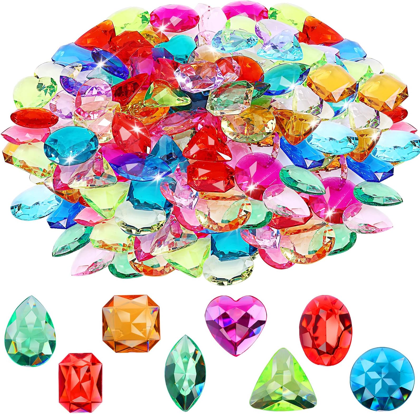 Grevosea150 Pieces Toy Gems, Gemstones for Kids Pirate Treasure Jewels Fake Acrylic Gems Multicolor Bling Diamonds Plastic Gemstones for Summer Beach Underwater Swimming Toys Birthday Swimming Pool Party