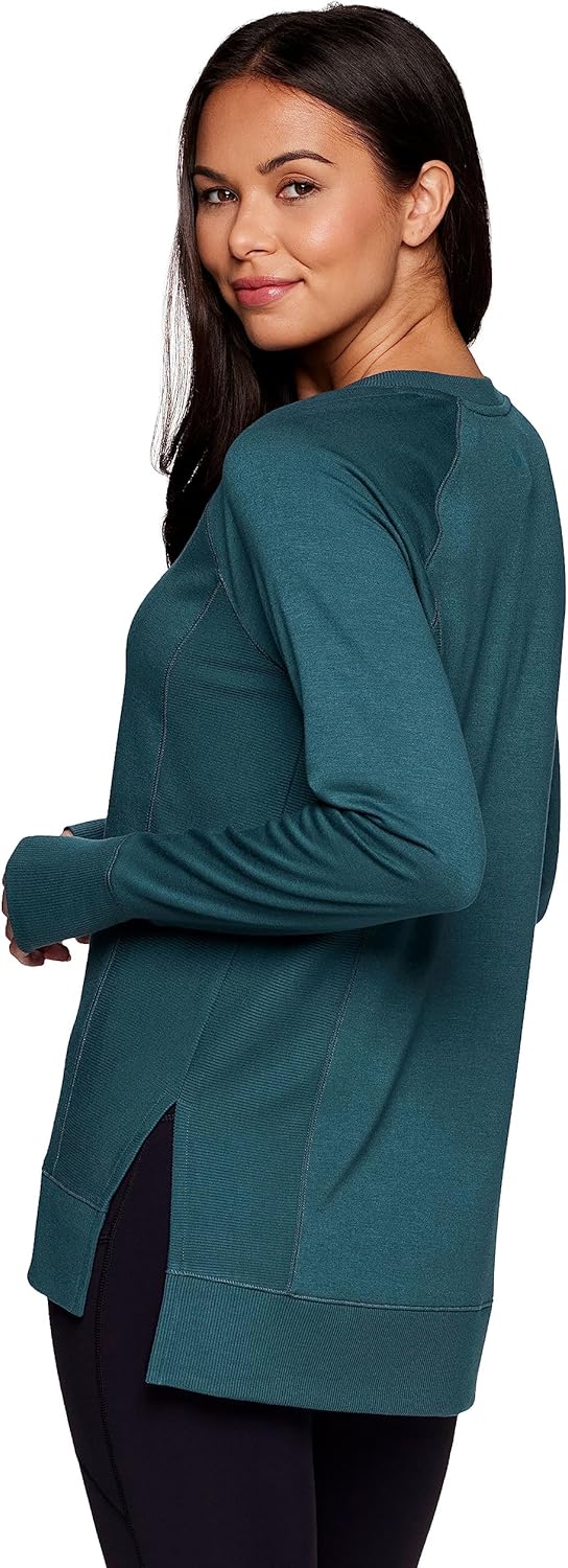 RBX Active Fashion Women's Yoga Tunic Sweatshirt, Lightweight French Terry Long Sleeve Top with Thumbholes & Ribbed Side