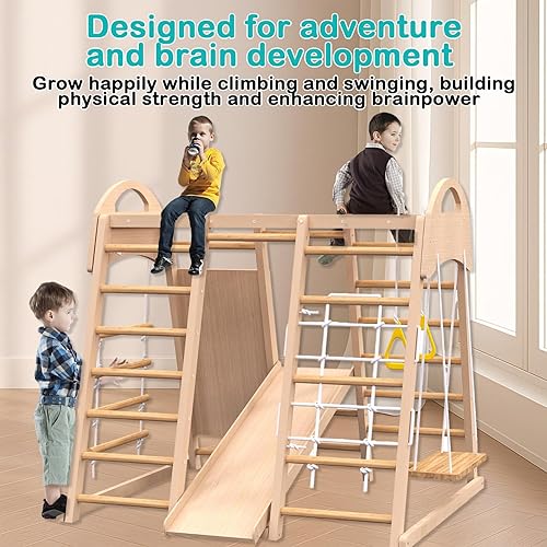 Miniatura 6 de Zona de juegos interior, gimnasio de madera para interiores de la selva para niños, juguetes de escalada con escalera, juego de barras de mono,