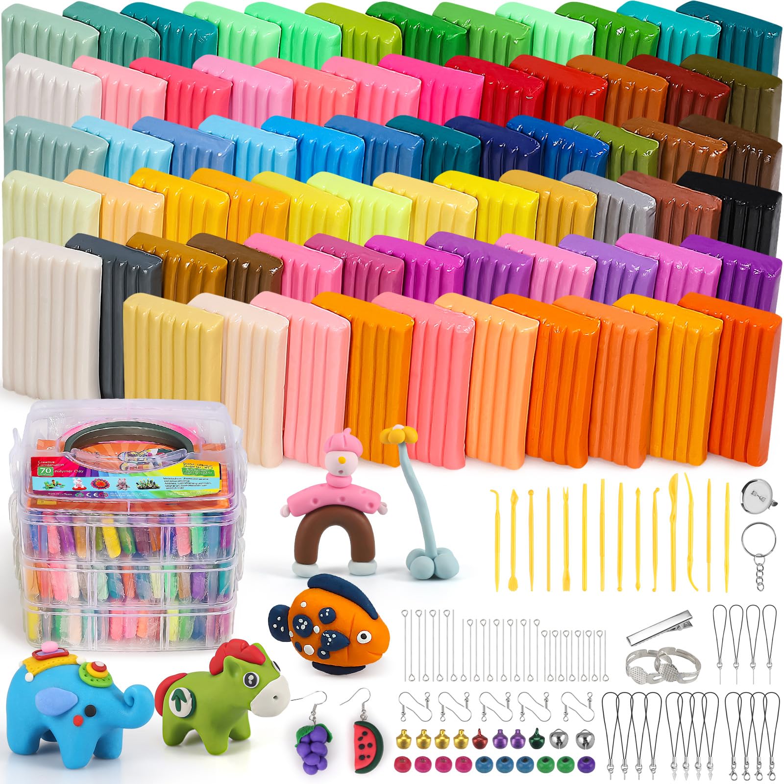 Ixiaoyoo Polymer Clay Set, 70 Colors Modeling Clay Kit with Sculpting Tools and Accessories Oven Bake Clay Non-Toxic Non-Sticky, Creative Gift for Children and Artists โ image 1