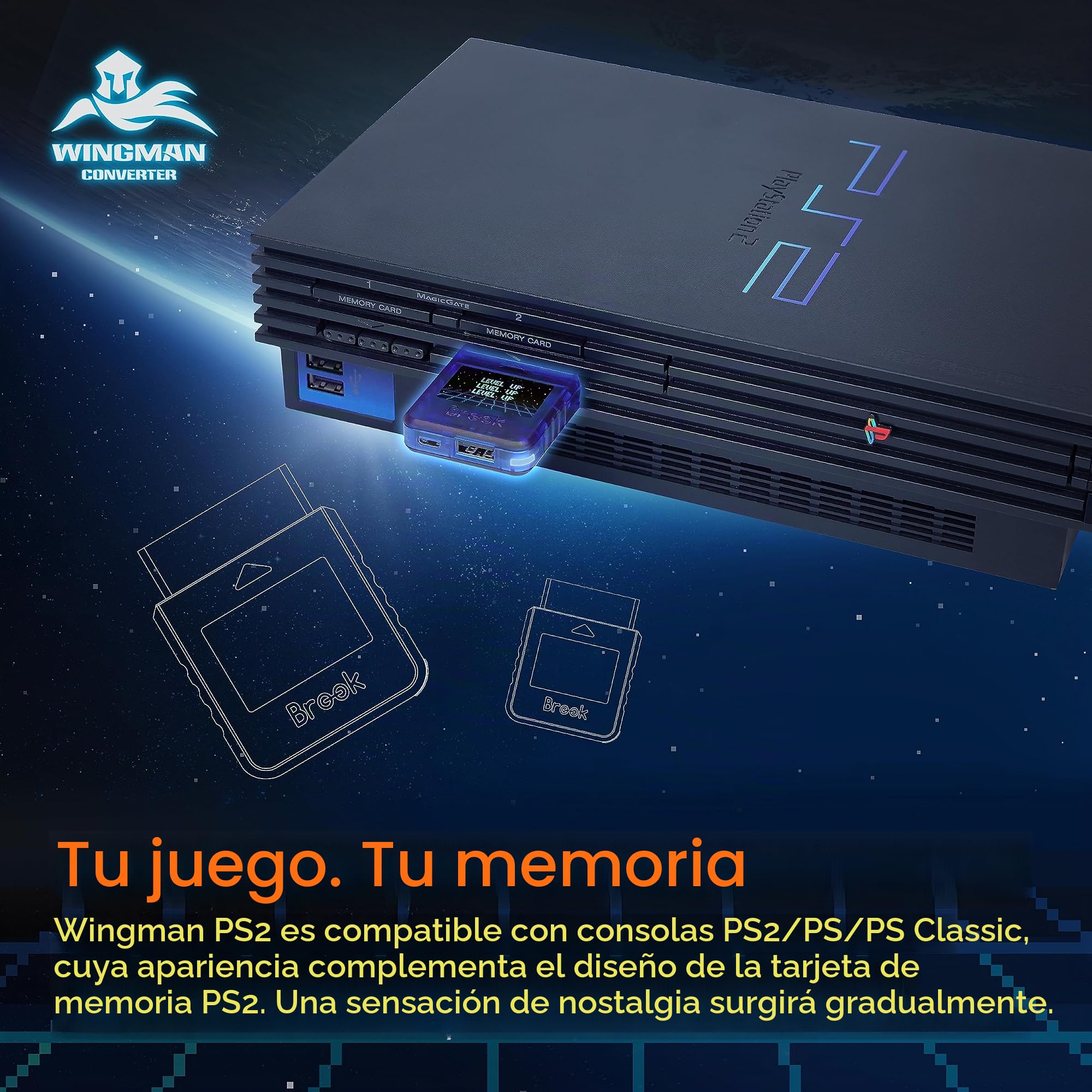Brook Wingman - Convertidor PS2 para Xbox 360/Xbox One/XSX|S/Xbox Elite 1&2/PS5/PS4/PS3/Switch Pro Controller a PS2/PS/PS Classic (azul)