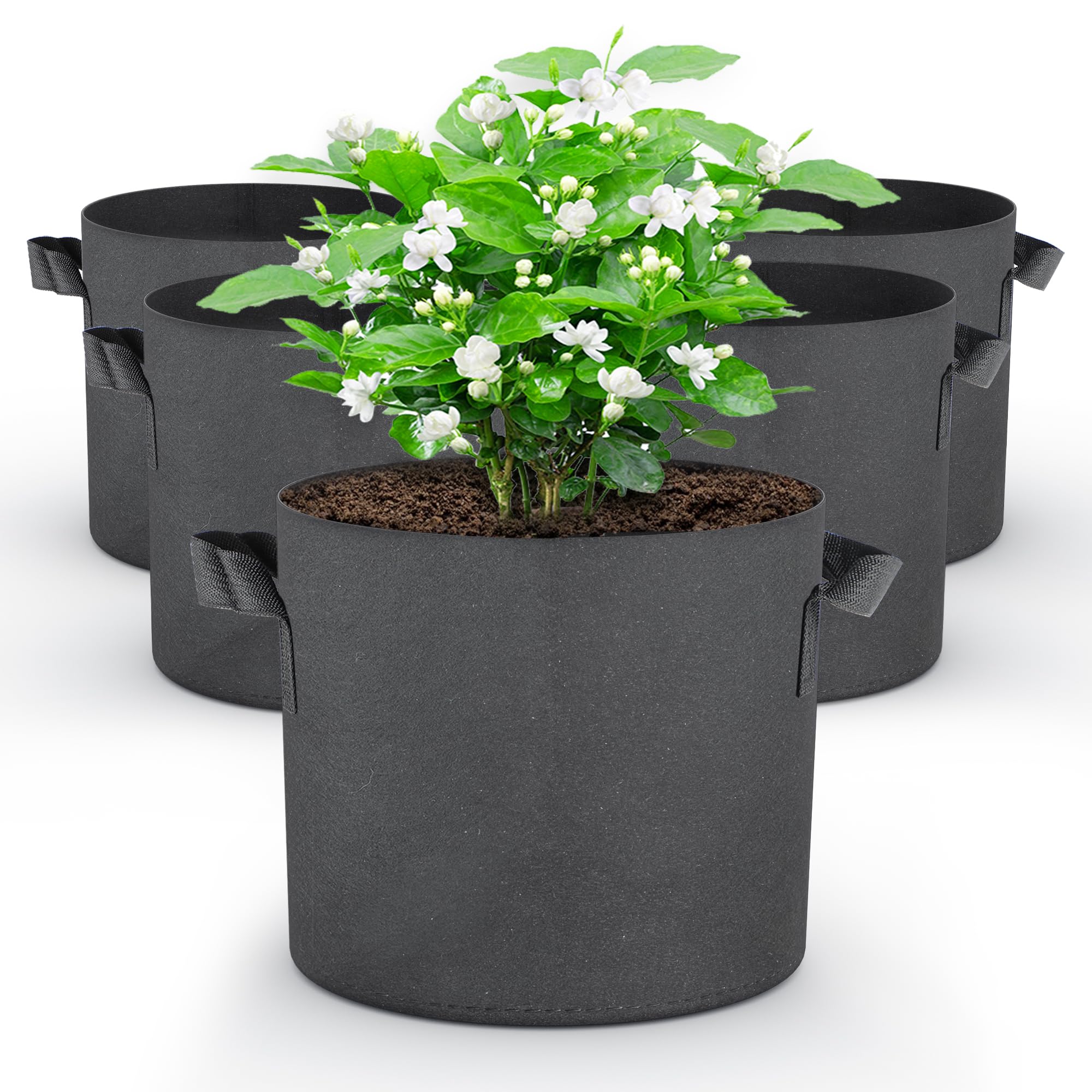 Atliberswo 5 Macetas Inteligentes, Huerto Urbano Terraza, Bolsa de Cultivo de Tela No Tejida, con Asas, Adecuada para el Cultivo de Verduras, Flores, Frutas y Otras Plantas (Negro, 3 Galones, 12L)
