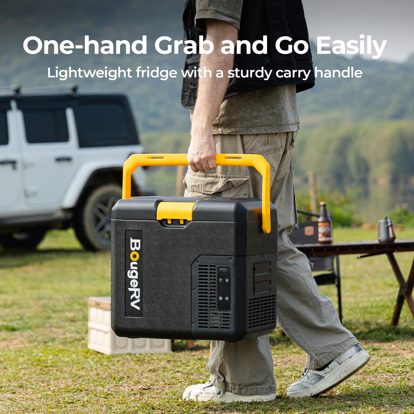 BougeRV CRH 12 Volt Refrigerator, 19QT Car Fridge, Car Refrigerator, 18L Portable Freezer, -4~68?, 12/24V DC, 110~240V AC, Ideal for 2 People, Road Trips, Truck, Camping (Battery Not Included)