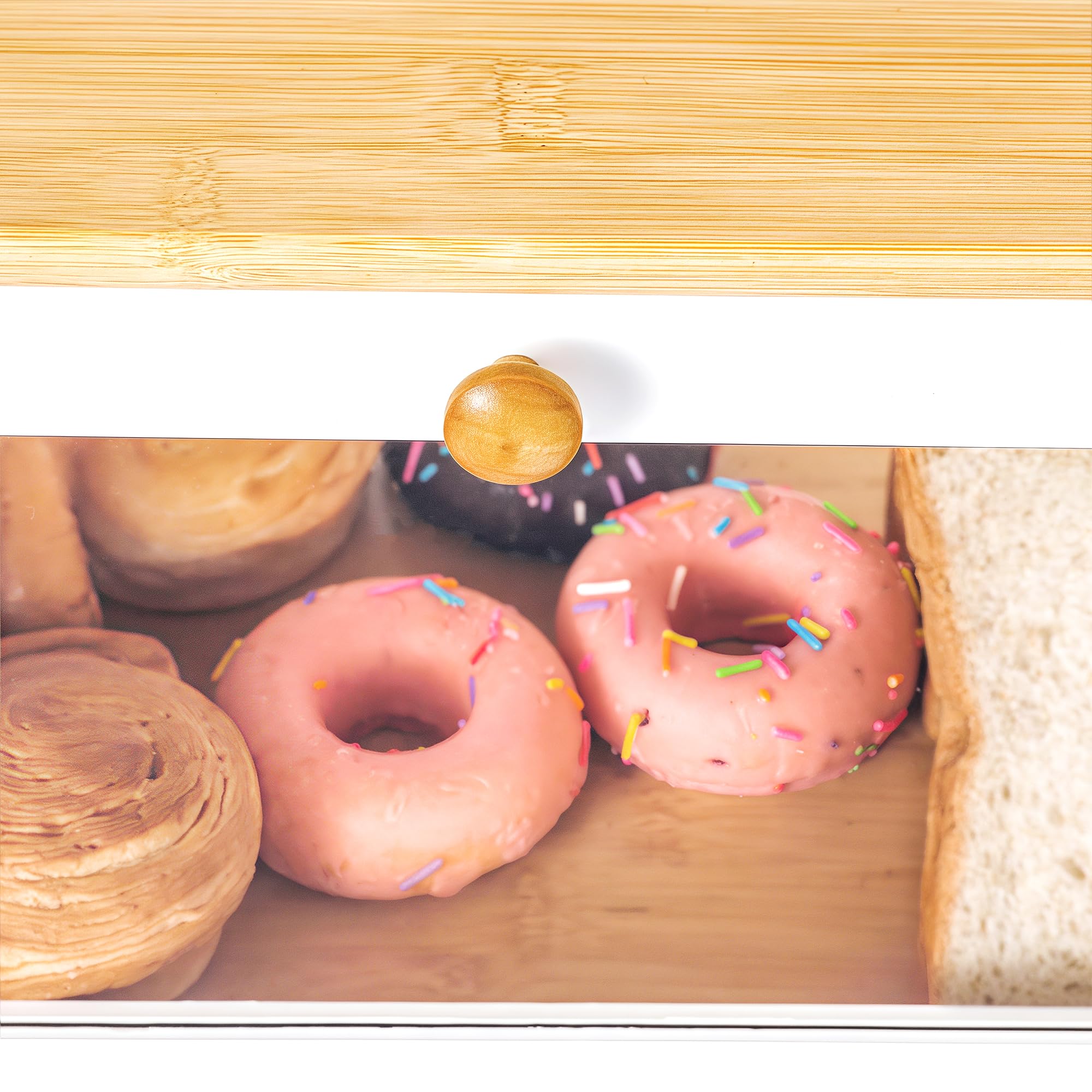 ETMI Panera de vidrio para encimera de cocina, caja de pan blanca transparente, vitrina de pastelería, estilo clásico