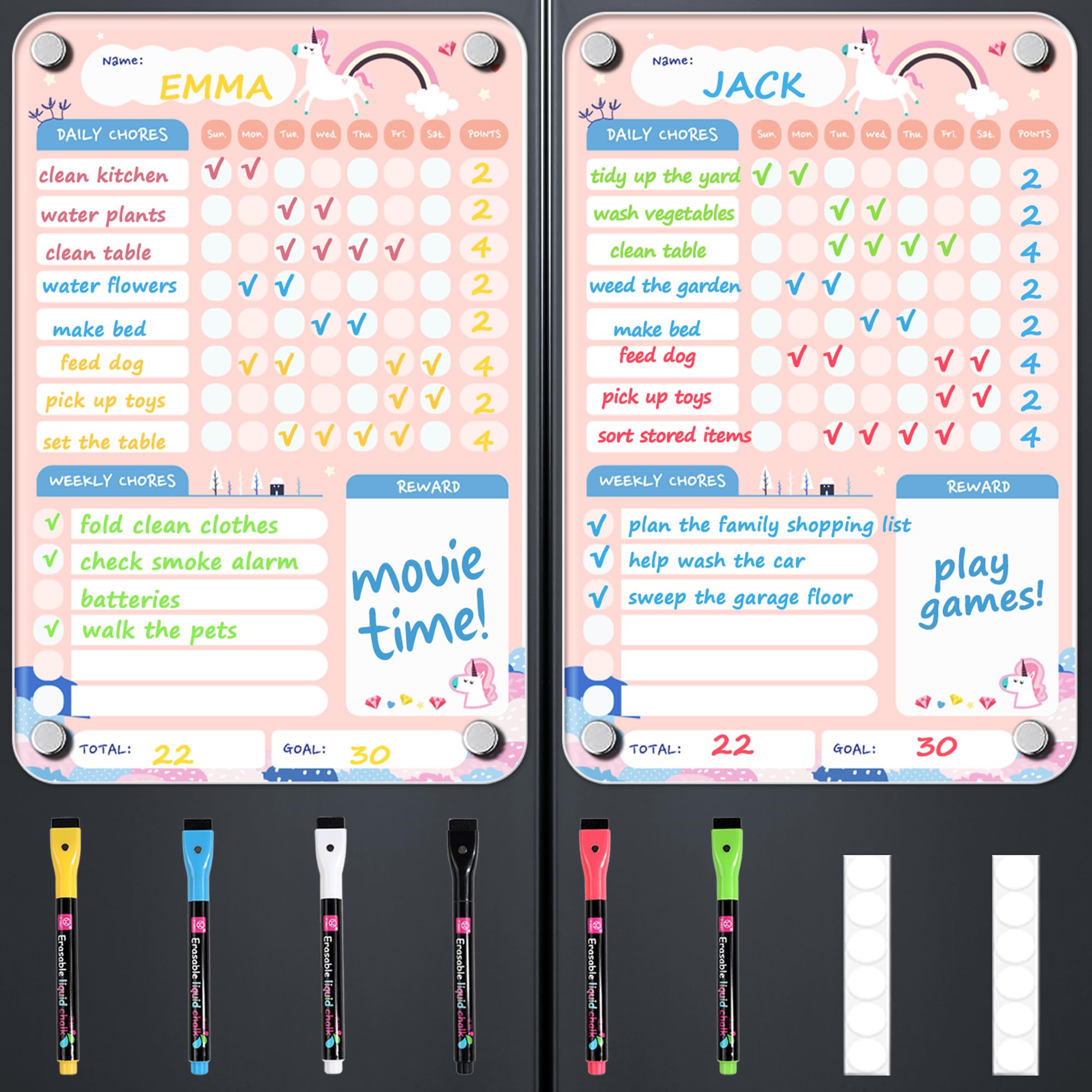 BIROYAL 2 Pcs Acrylic Chores Chart for Kids, Ocean Chores Board for Family, Dry Erase Chore Charts with 6 Markers & 12 Anti-Scratch Pad, Reward Chart for Children, Magnetic Behavior Board 8x12