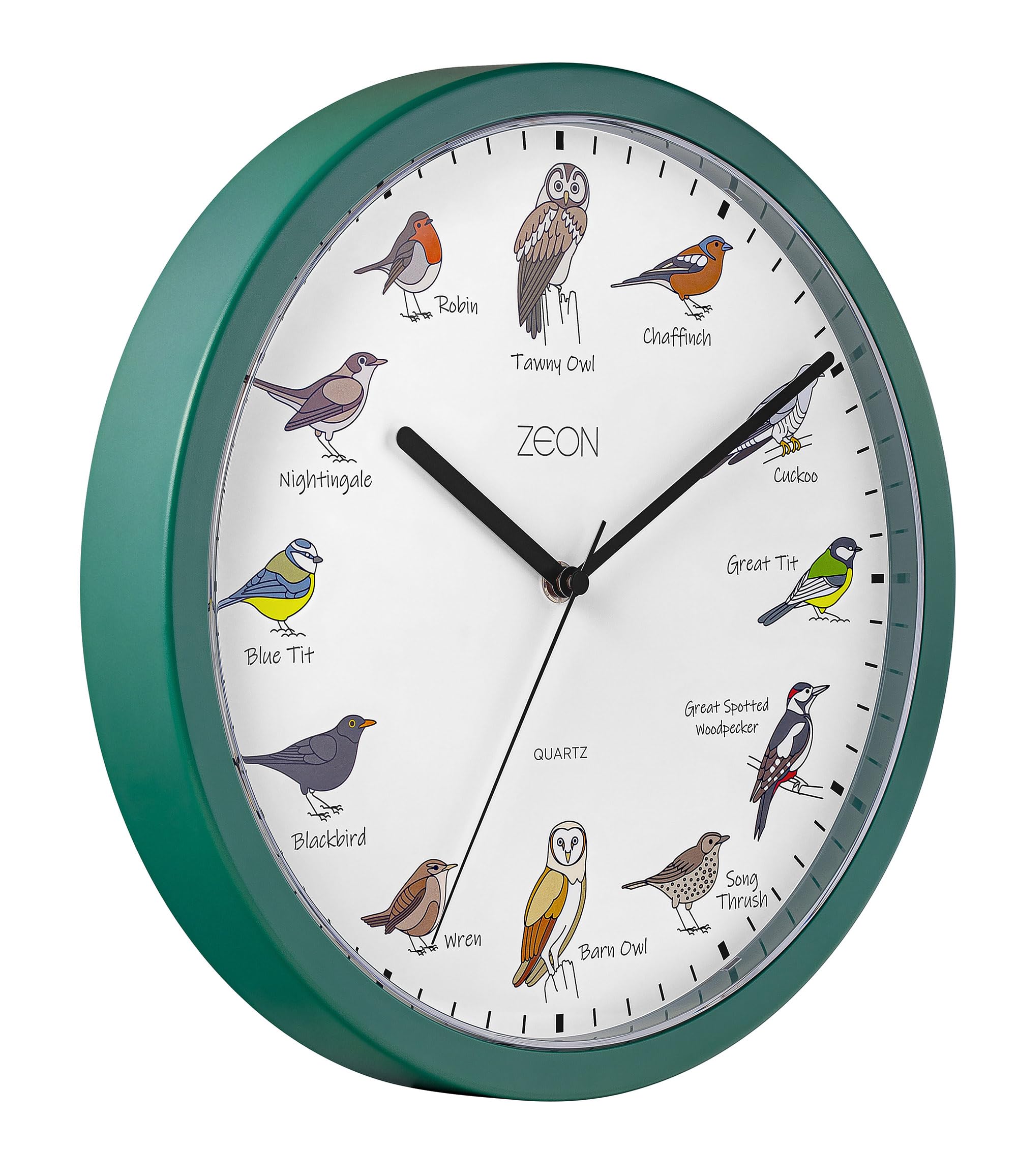 ZEON Birdsong Analogue Wall Clock, with Hourly Birdsong Announcements, Green, 29.5 cm, CE4558 - Image 2