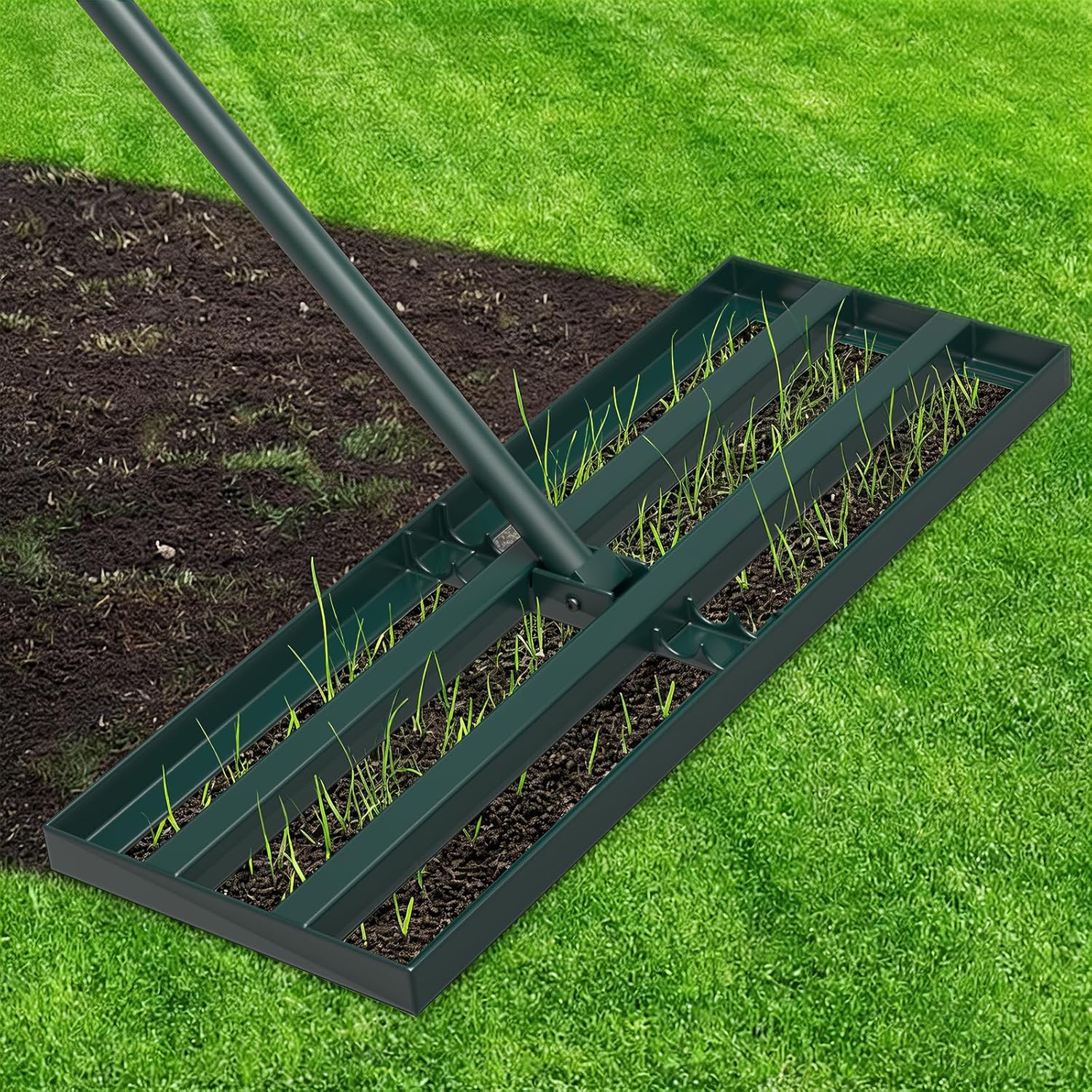 Stainless Steel Lawn Leveling Rake with 70" Adjustable Long Handle – 30"×10" Lawn Leveler for Yard & Garden Soil Leveling, Heavy Duty Top Dressing Rake for Lawn Repair, Landscaping & Grass Care