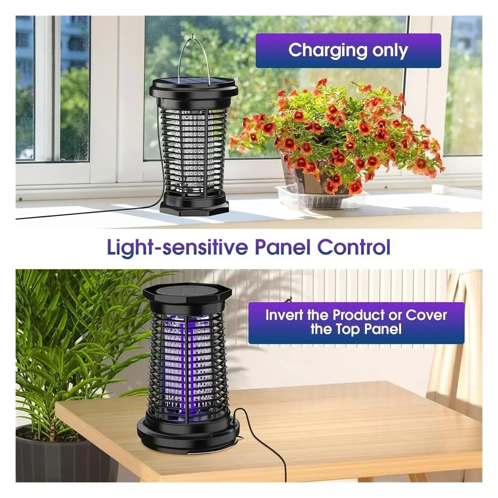 Lampada antizanzare solare da 5,5 W con ricarica USB e luce UV per giardino e campeggio