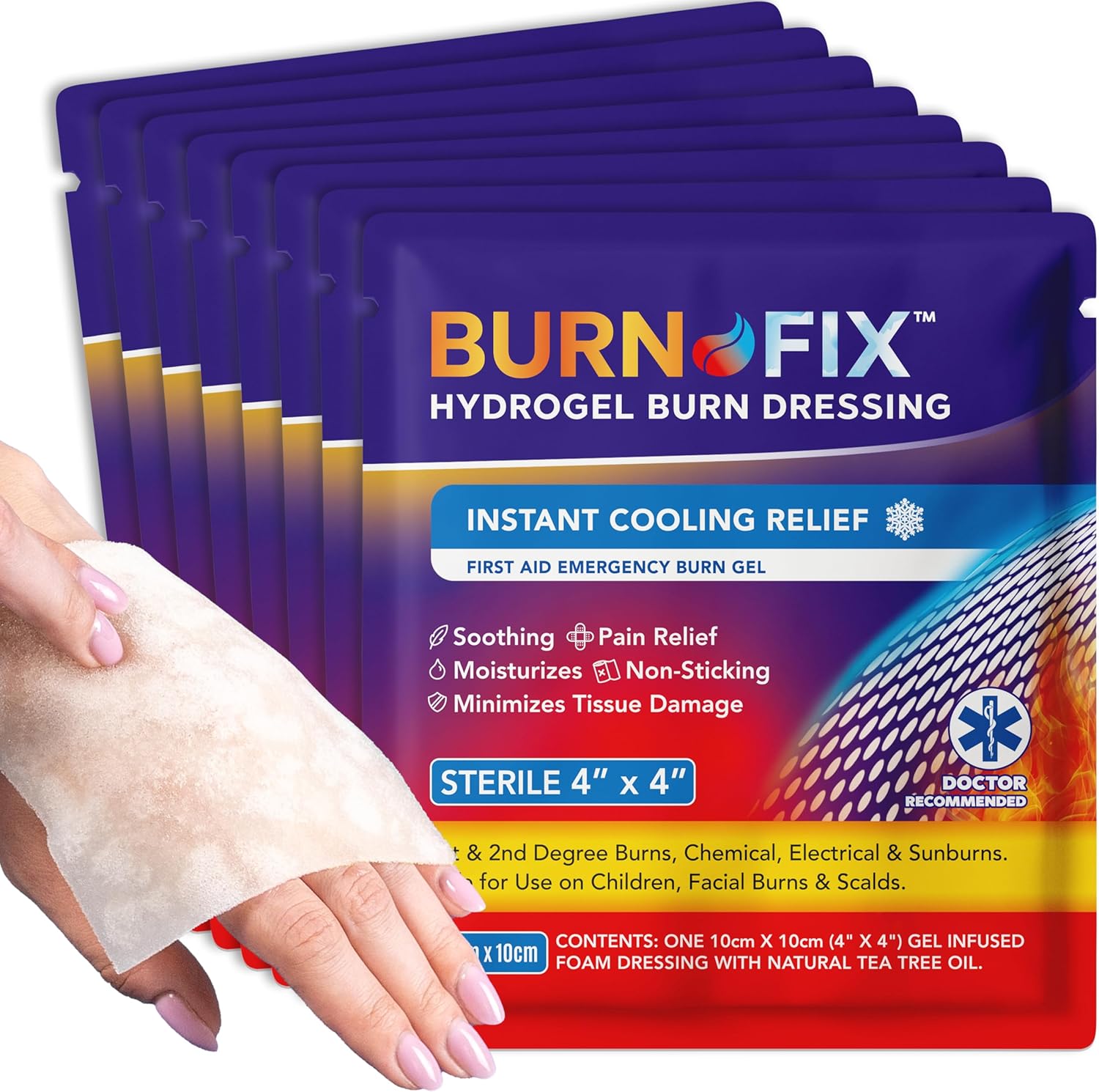 Burn Gel Dressing – Hydrogel Cooling Burn Bandages for Emergency First Aid Kit – Burn Care Bandage for Fast Healing & Relief for 1st & 2nd-Degree Burns, Sunburn, Scalds – Burn Relief Dressing – 8-Pack