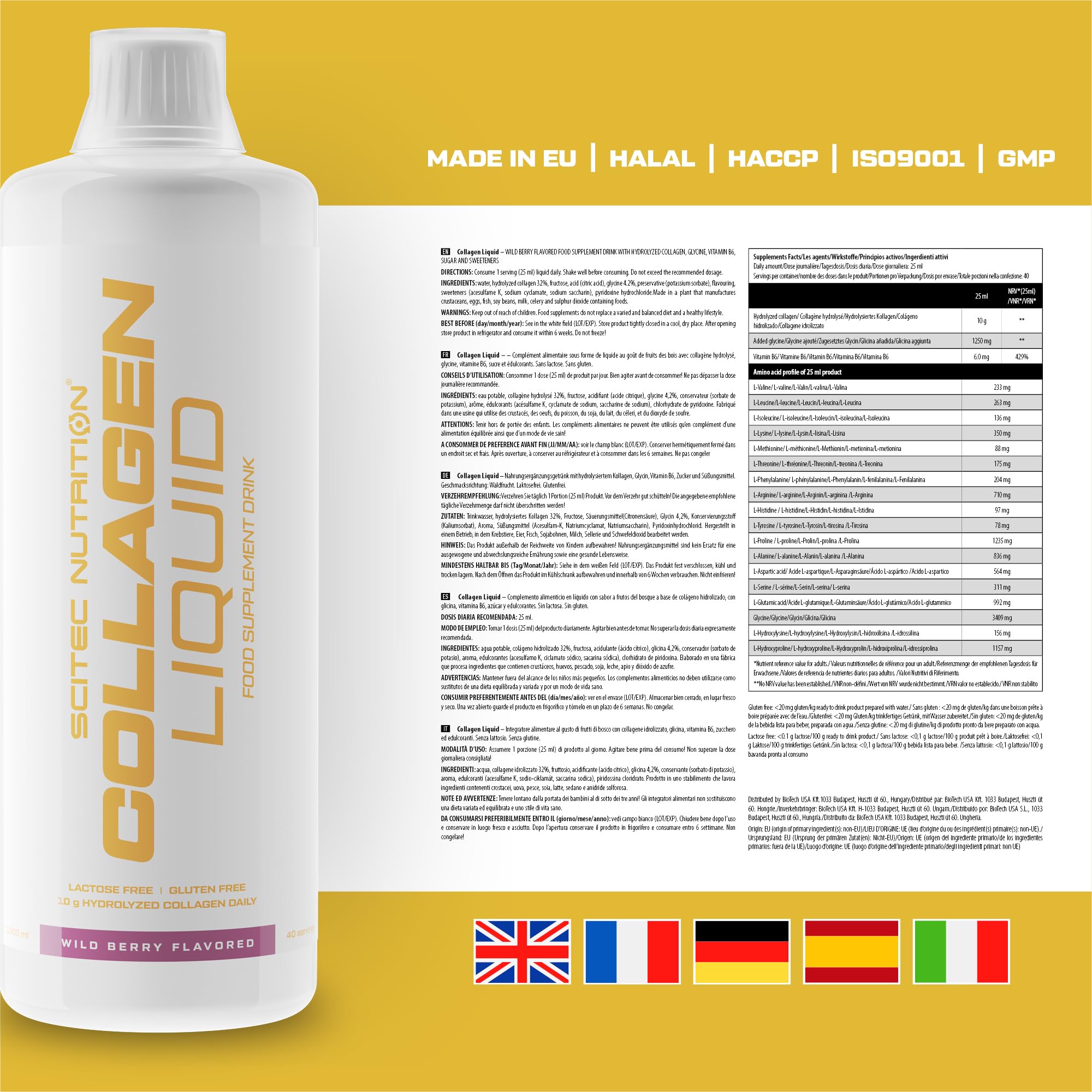 Scitec Nutrition Collagen Liquid - 10.000 mg di collagene idrolizzato e vitamina B6-40 porzioni - Supporta il metabolismo proteico, 1000 ml, Frutta di bosco