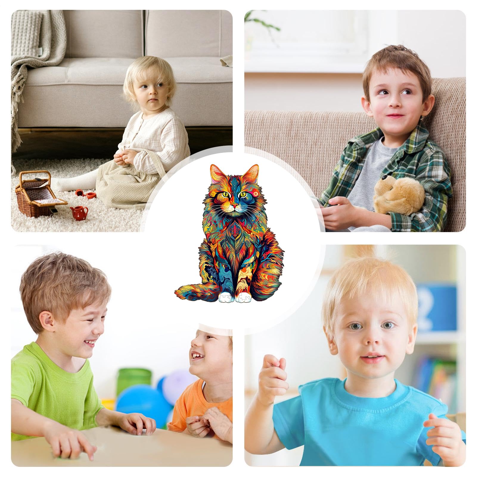 Puzzle in legno per adulti,Puzzle con gatti - in legno a forma di gatto