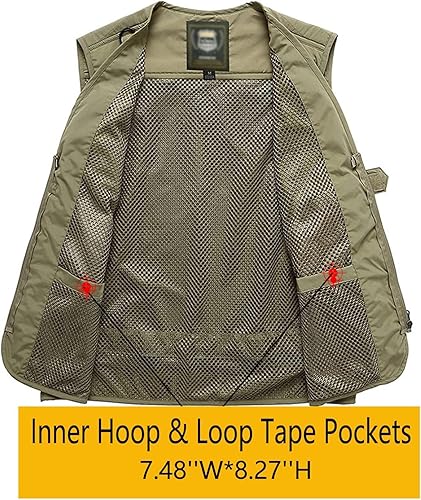 Miniatura 4 de Flygo Chaleco Chaqueta de Carga para Hombre Casual Ligero para Exteriores Pesca Trabajo Safari Viaje Foto con Múltiples Bolsillos