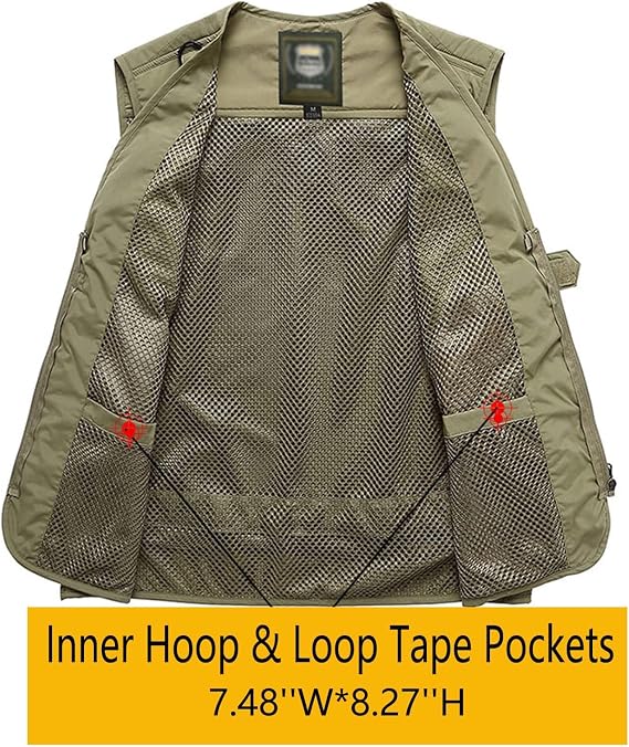 Flygo Men's Casual Lightweight Outdoor Fishing Work Safari Travel Photo Cargo Vest Jacket Multi Pockets