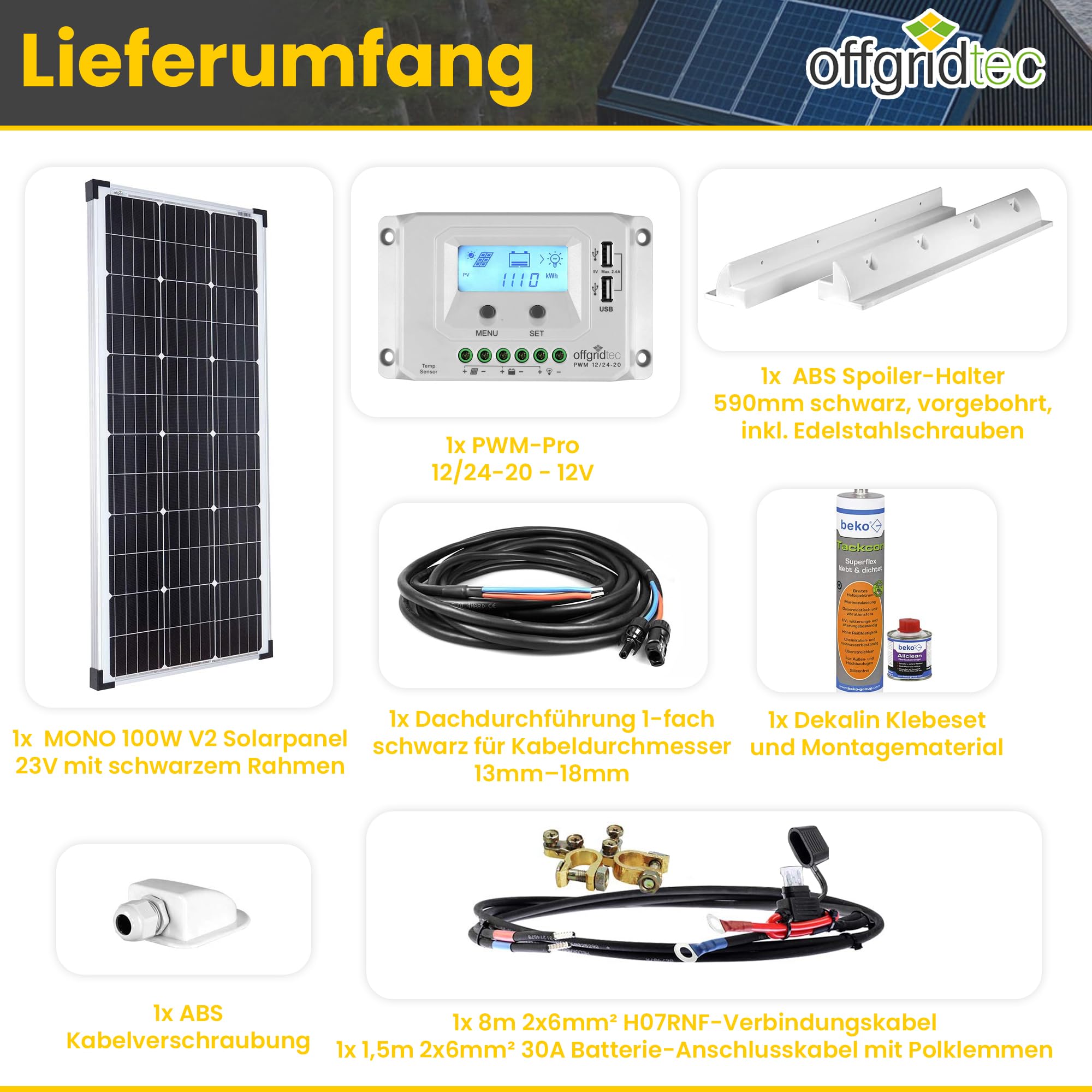 Offgridtec Premium-XL 010960 Système solaire pour camping-car 300 W 12 V avec régulateur de charge 30 A et écran LCD