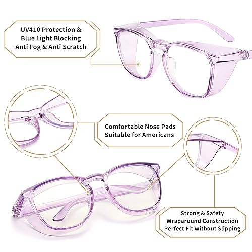 Miniatura 3 de Gafas de seguridad antiniebla, gafas protectoras con bloqueo de luz azul, antipolvo, protección UV, para hombres y mujeres (paquete de 2 (azul cielo