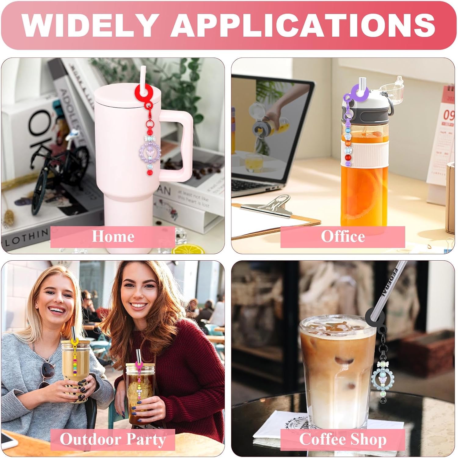 26Pcs Beadable Tumbler Straw Charm Adapters DIY Beaded Straw Toppers Charm Adapters Silicone Tumbler Decoration Charms Pendant Ornament Compatible with Stanley for Jewelry Gift Making Blank - Image 7